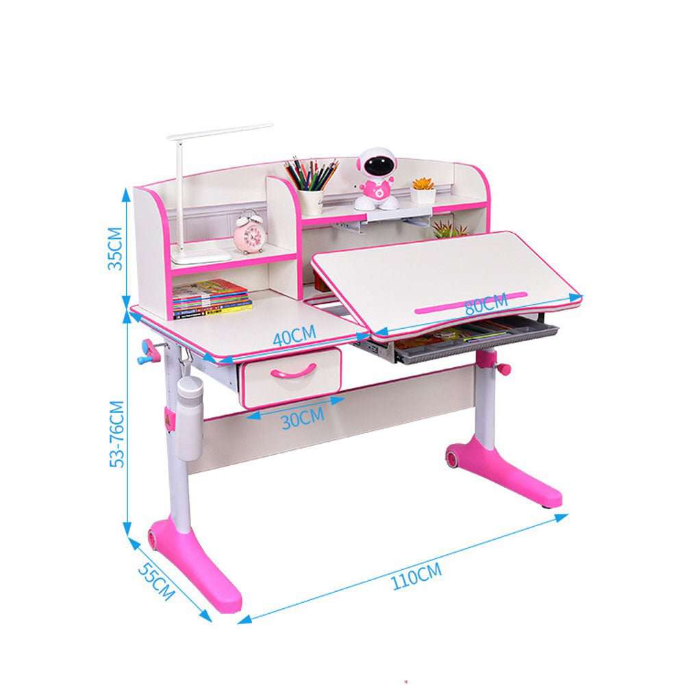 Adjustable Kids Study Desk 120cm Height Ergonomic Children's Learning Table Pink - Perfect for Homework, Drawing & Online Classes in Bedroom or Playroom