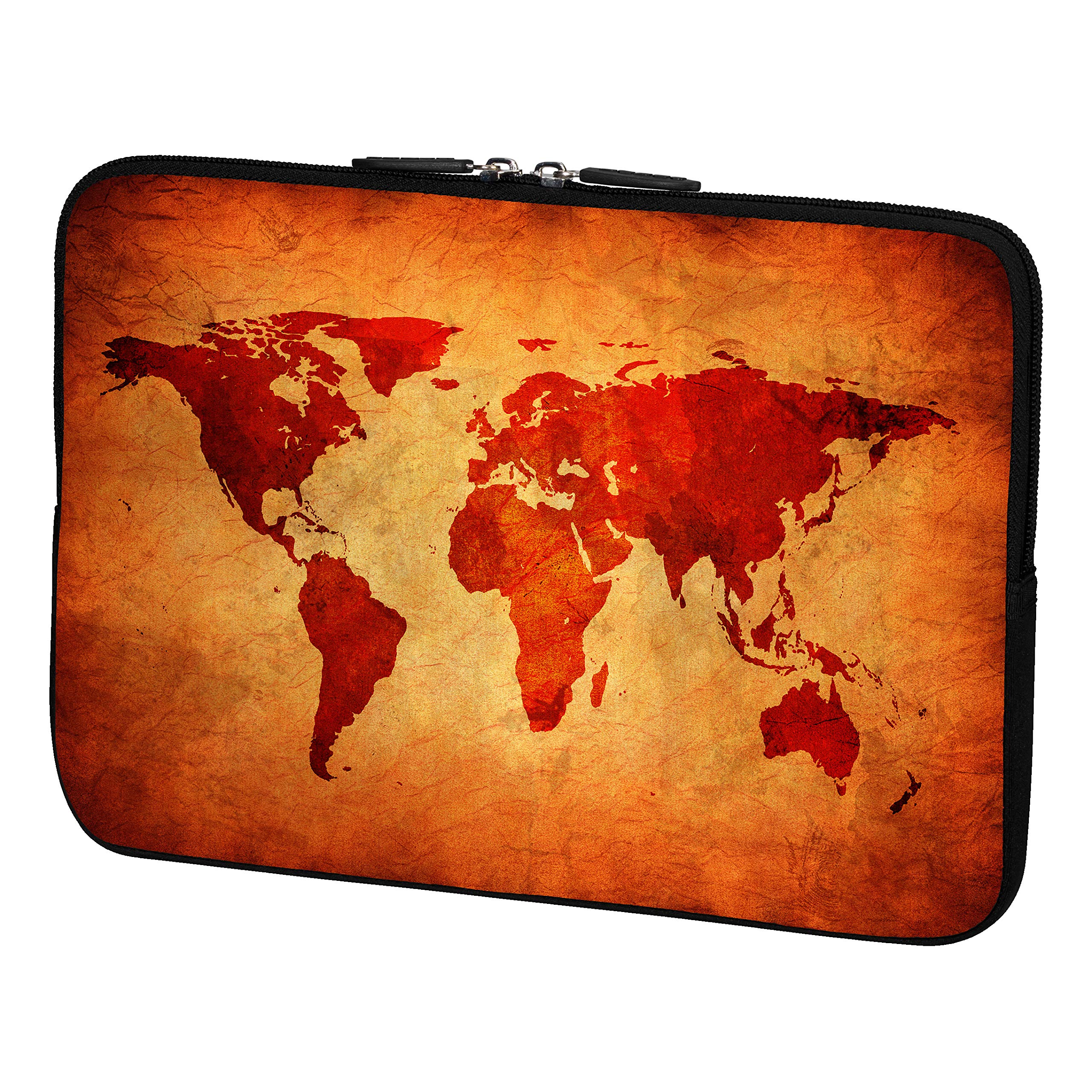 Premium PU Leather Tablet Case Sleeve for 10.1 Inch Devices with Built-in Mouse Pad - Stylish Brown Global Map Design - Perfect for Travel, Work & School Use