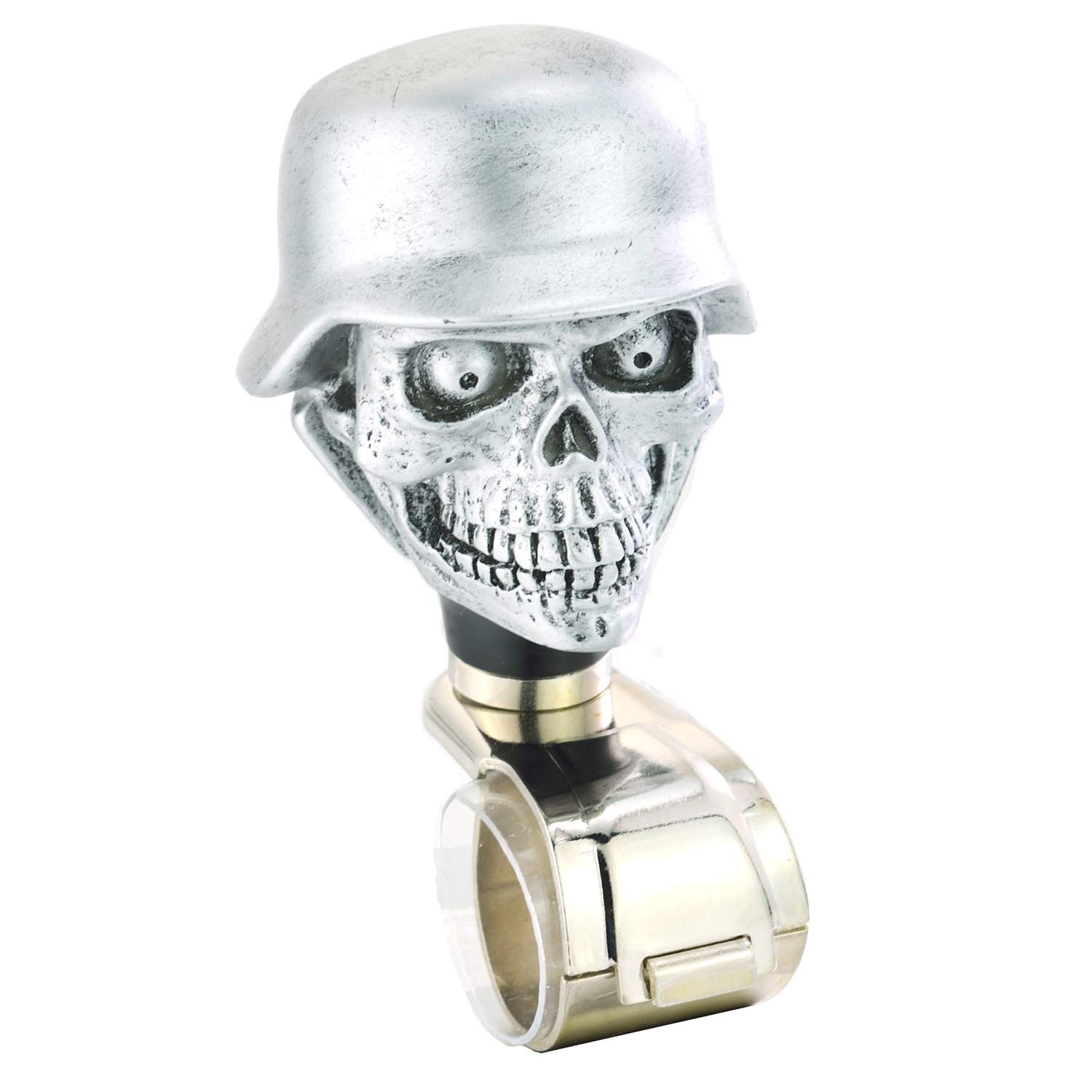 Lunsom Skull Steering Wheel Spinner - Power Grip Suicide Knob with Green Eyes for Cars & Trucks | Easy Turning Aid for Manual Vehicles | Perfect for Long Drives & Parking Assistance (Silver)