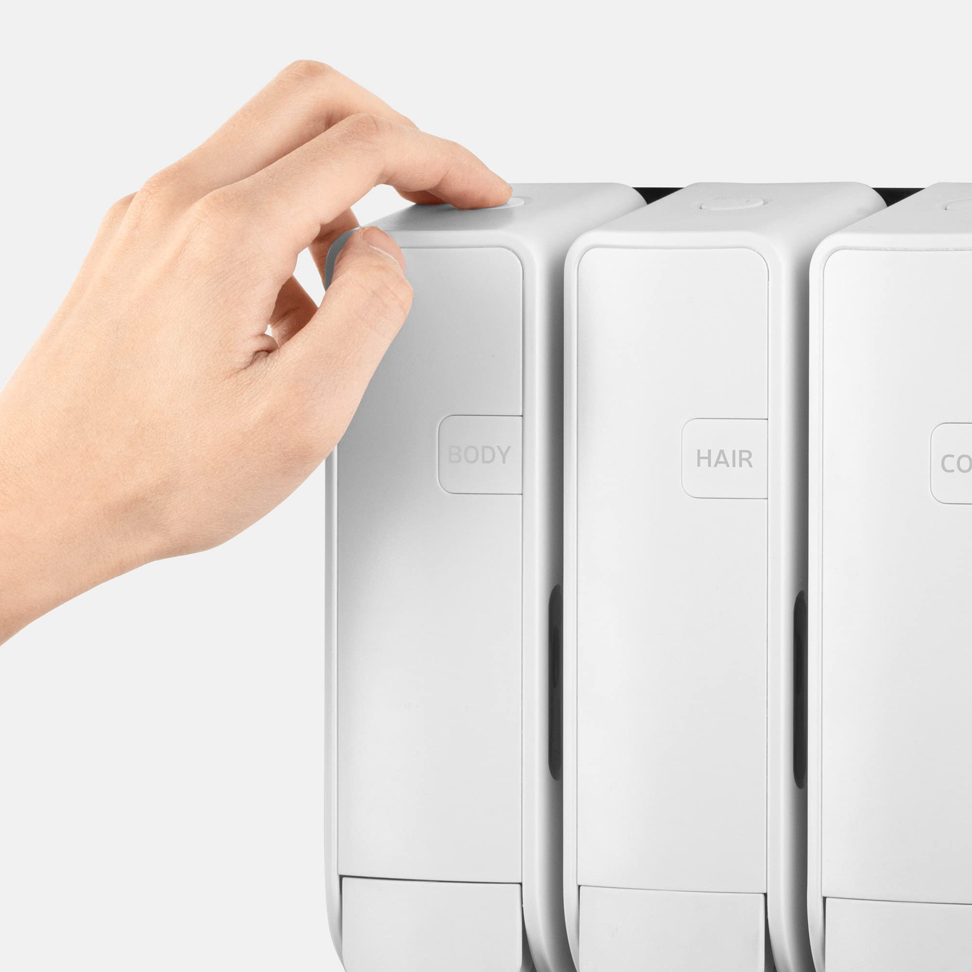 EZ-Shower Wall Mount Body Wash, Shampoo & Conditioner Dispenser Set - 350ml (12oz) x 3 Bottles for Bathroom, RV, Airbnb - White (Refill Cartridges Sold Separately) - Perfect for Space-Saving Showers & Travel-Friendly Accommodations