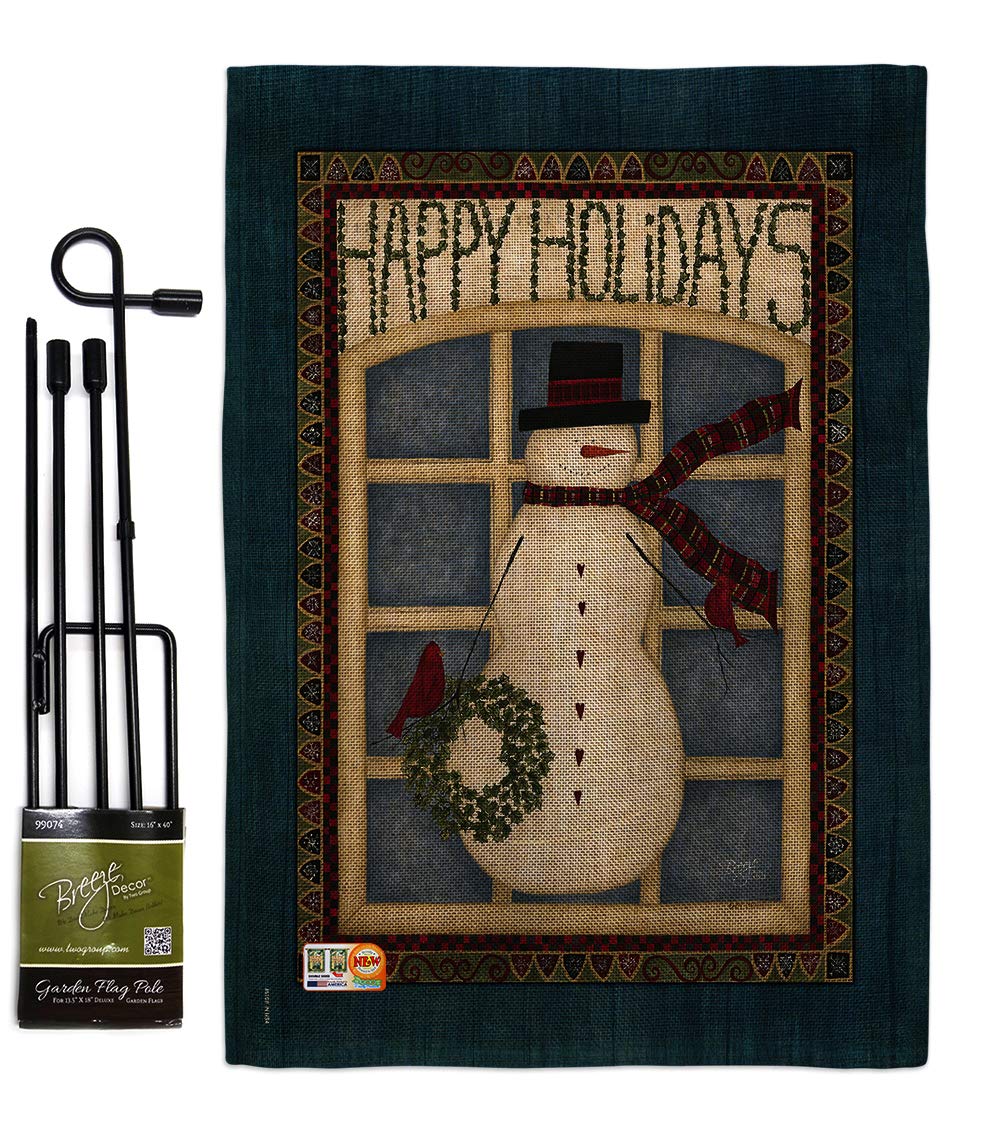 Snowman Burlap Garden Flag Set - Winter Decor for Yard & House
