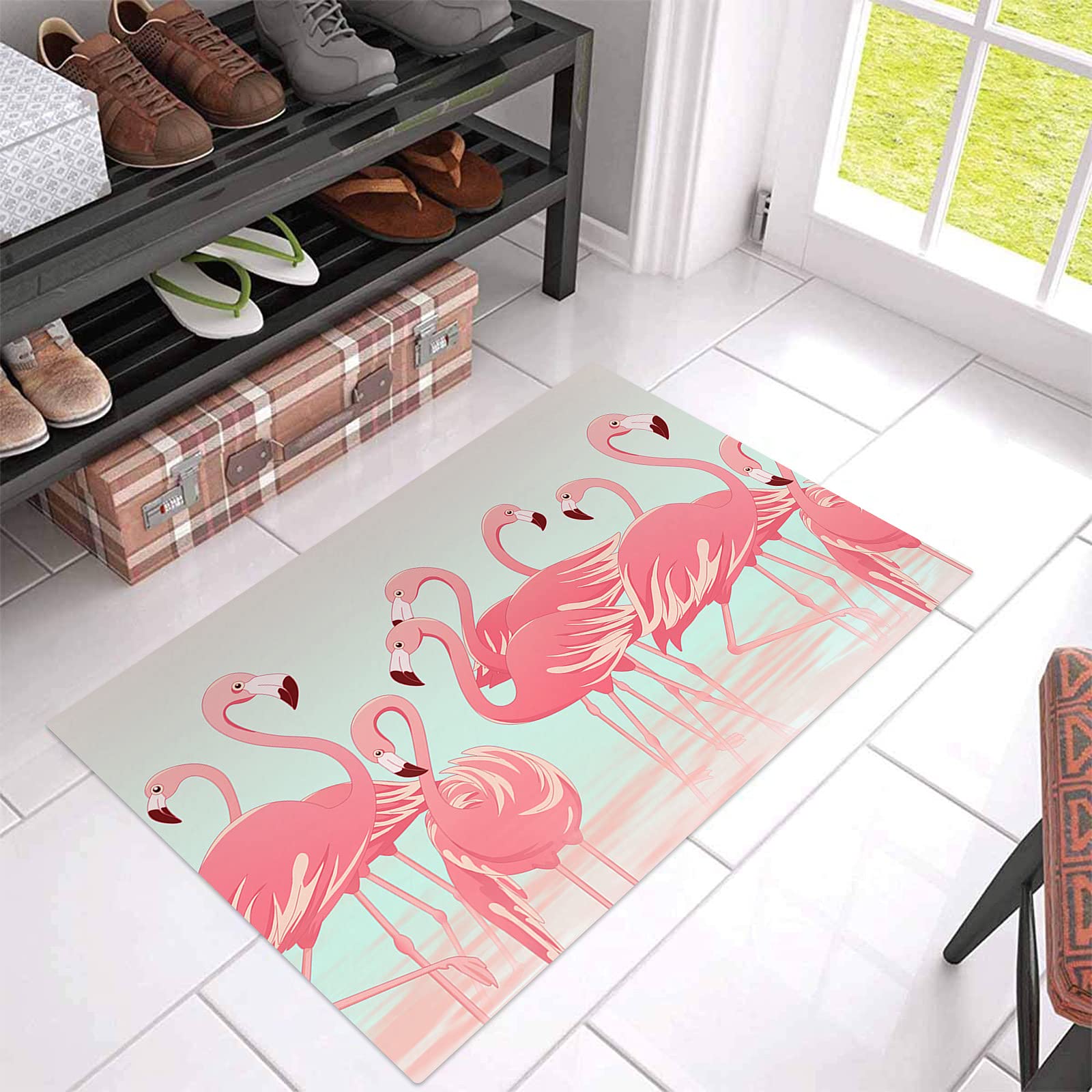 OneHoney Non-Slip Pink Flamingo Doormat - Waterproof Front Door Entrance Mat with Cute Animal Art, Soft Bath Rug for Indoor Kitchen, Bathroom, Bedroom & Living Room - Perfect for Valentine's Day Gift & Home Decor