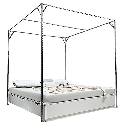 FDFWEFLQQ Stainless Steel Mosquito Net Canopy Bed Frame Brackets (4 Corners) - Full Size 2x2m, Silver - Elegant Bedroom Decor for Romantic & Boho Chic Style