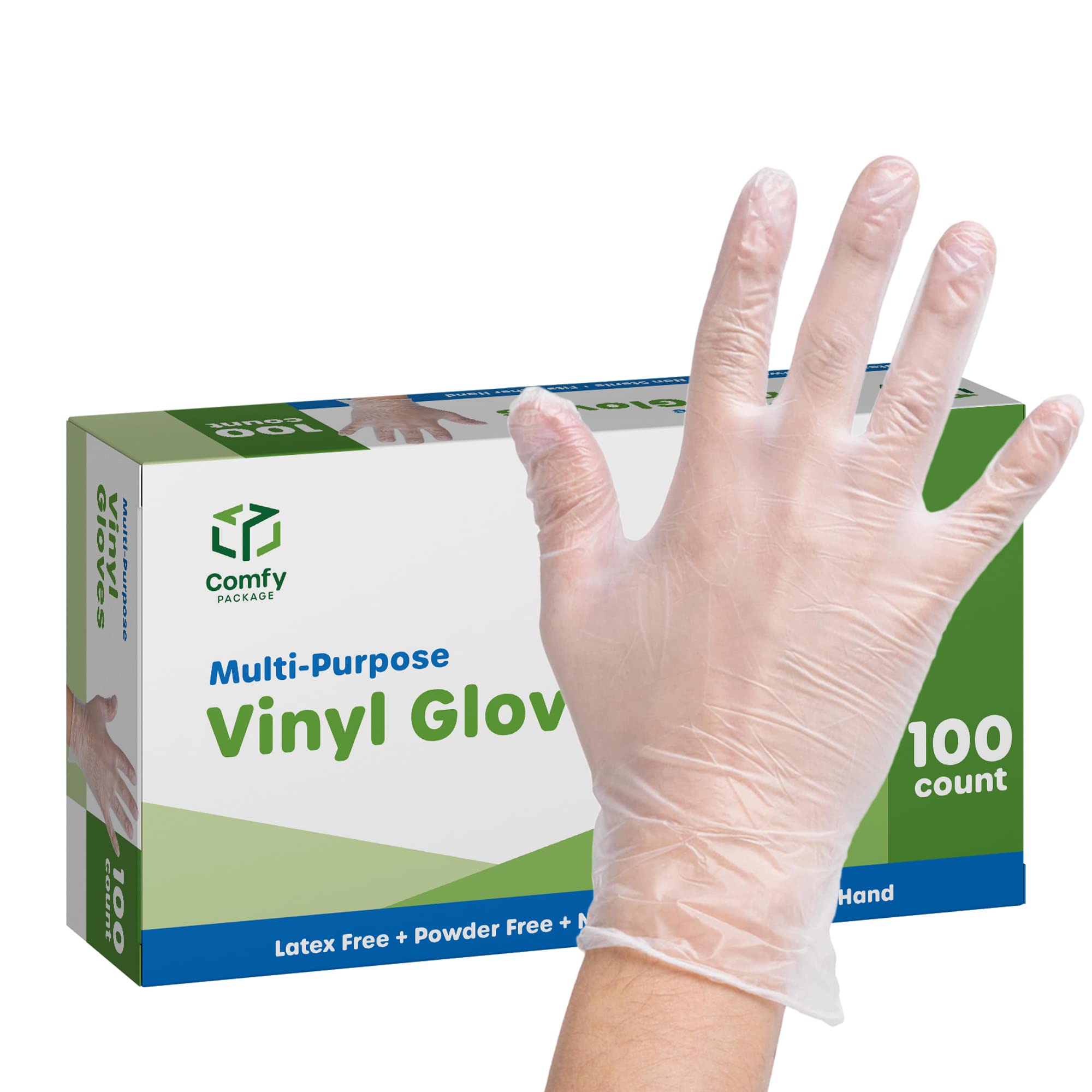 Comfy Package Disposable Vinyl Gloves - Powder Free, Latex Free, Clear Food Grade Gloves for Cooking, Cleaning & Food Handling - Perfect for Kitchen, Restaurant & Household Use