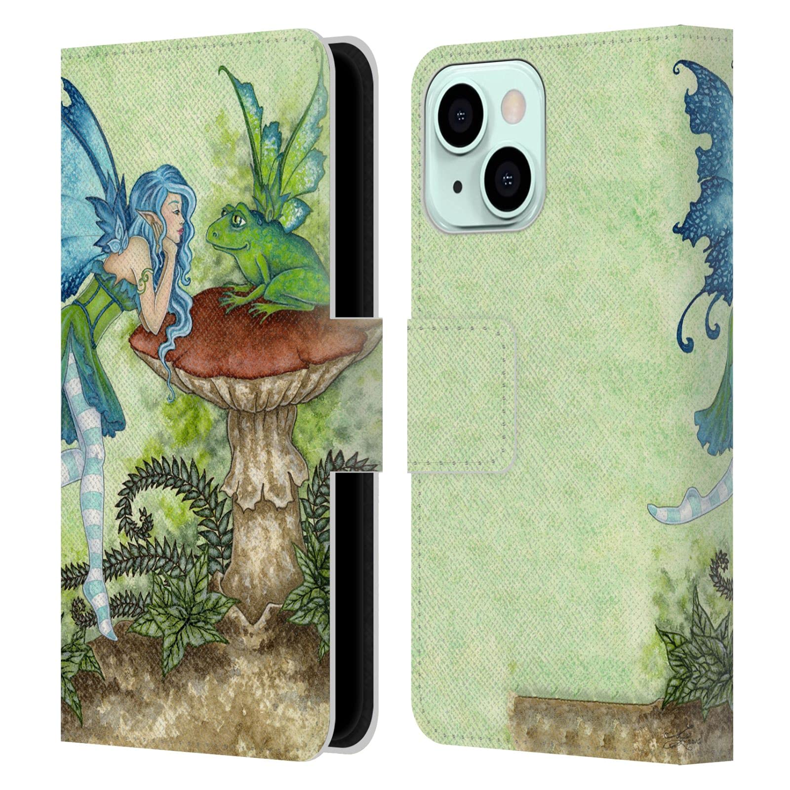 Head Case Designs Amy Brown Frog Gossip Pixies Leather Book Wallet Case Cover for Apple iPhone 13 Mini | Stylish Protection for Everyday Use
