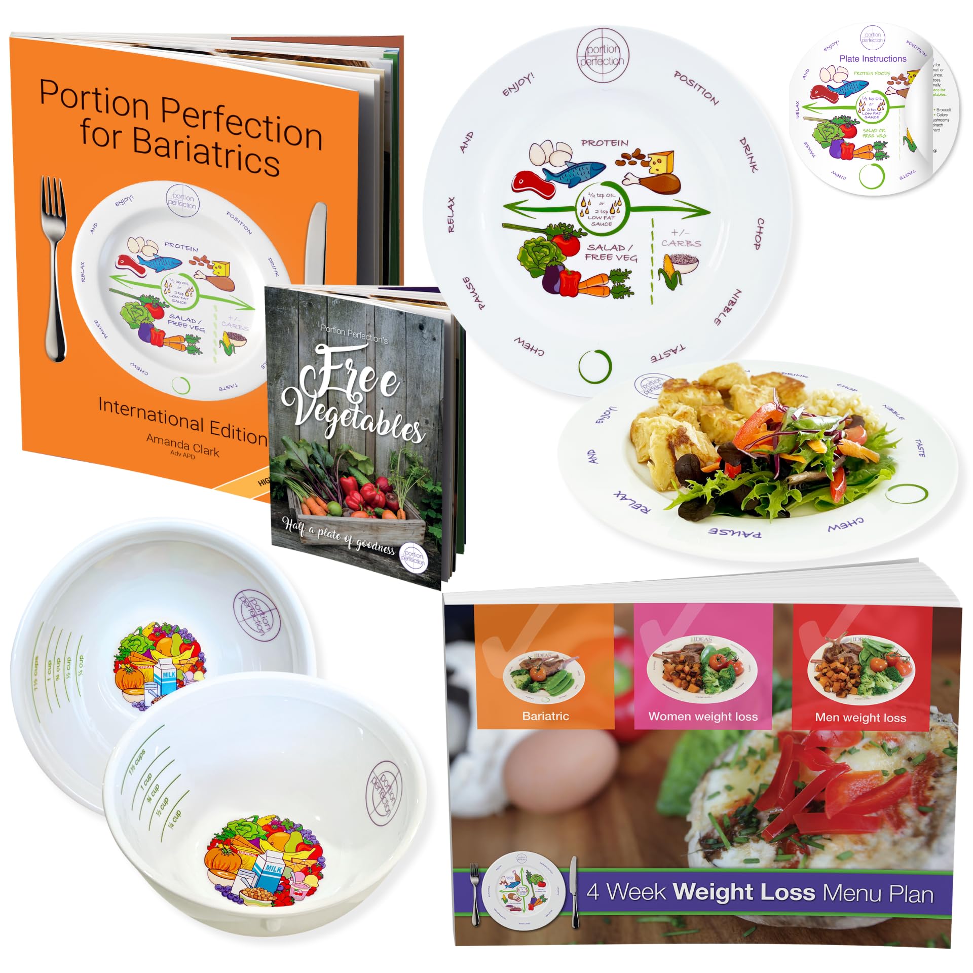 Portion Perfection Bariatric Surgery Essentials: Melamine Post-Op Weight Control Kit with Measuring Bowls & Plates for Portion Control | Includes Eating Plan & Cookbook | Perfect for Post-Surgery Recovery & Healthy Meal Prep