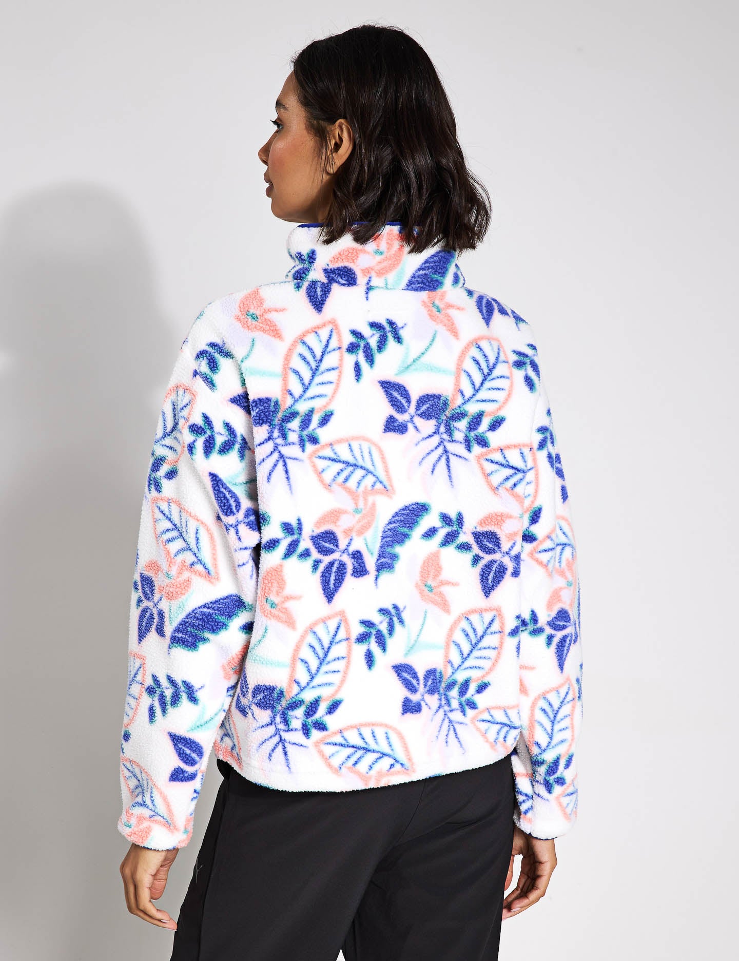 Helvetia II Cropped Sherpa Half Snap Printed Fleece Jacket - Sea Salt Pastel Multi Color - Cozy Winter Outerwear for Women, Perfect for Casual Outings & Outdoor Adventures