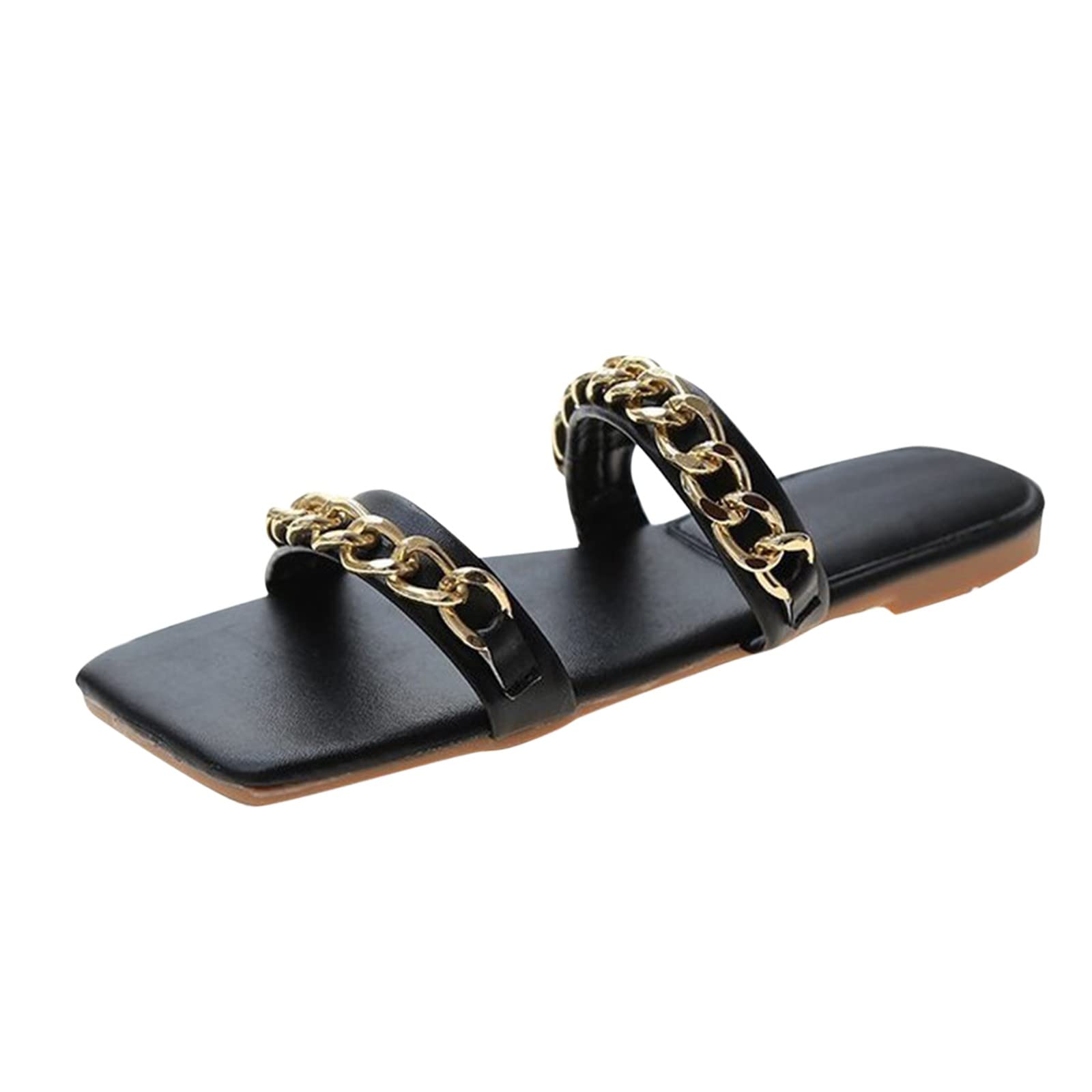 Women's Thong Flat Sandals - Fashion Metal Chain Summer Slippers for Casual Wear & Beach Outings | Comfortable Ballet Flats for Spring & Summer