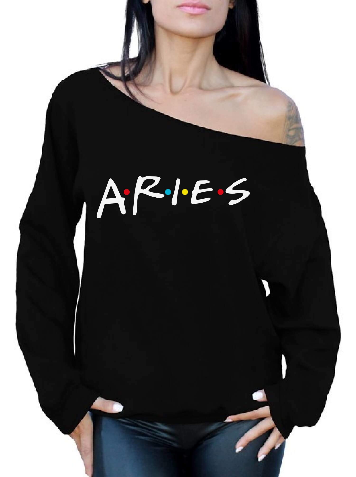 Aries Zodiac Sweatshirt for Women - Stylish Off The Shoulder Birthday & Astrology Gift - Perfect for Casual Wear, Parties, and Horoscope Lovers