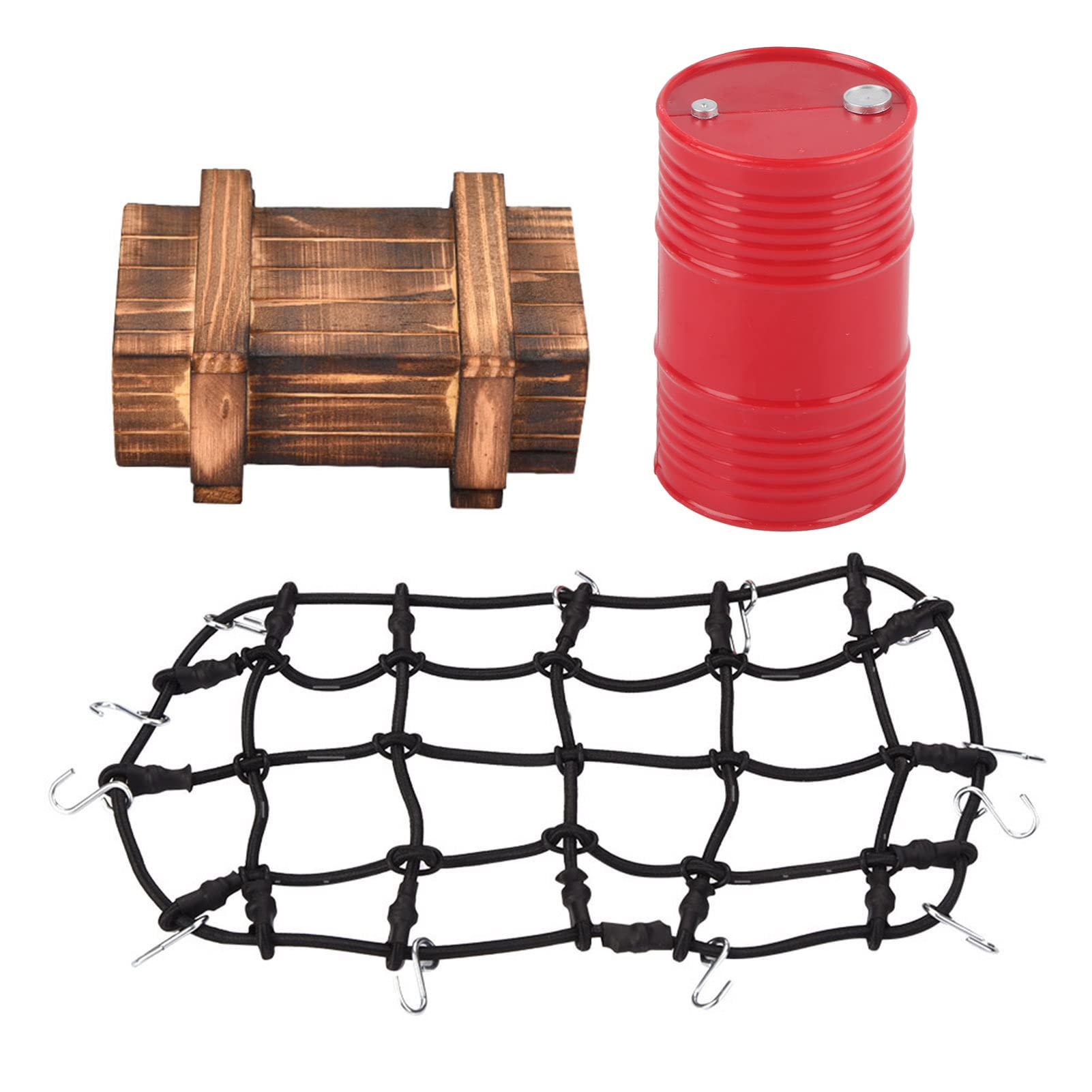 1:10 Scale RC Decor - Wooden Box, Loading Net & Oil Drum Set for Crawler RC - Perfect for RC Model Displays, DIY Projects & Home Decoration