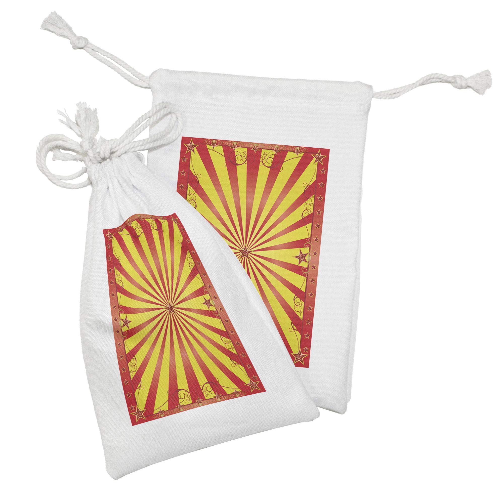 Ambesonne 2-Pack Circus Themed Fabric Pouches - Retro Curves, Beams & Stars Design - Small Drawstring Bags (9