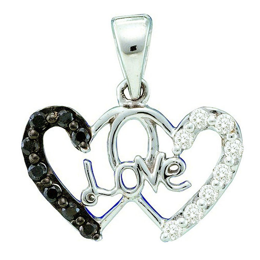 Dazzlingrock 0.22 Carat 14K White Gold Black & White Diamond Double Heart Pendant Necklace for Women - Perfect Gift for Anniversary, Valentine's Day & Special Occasions