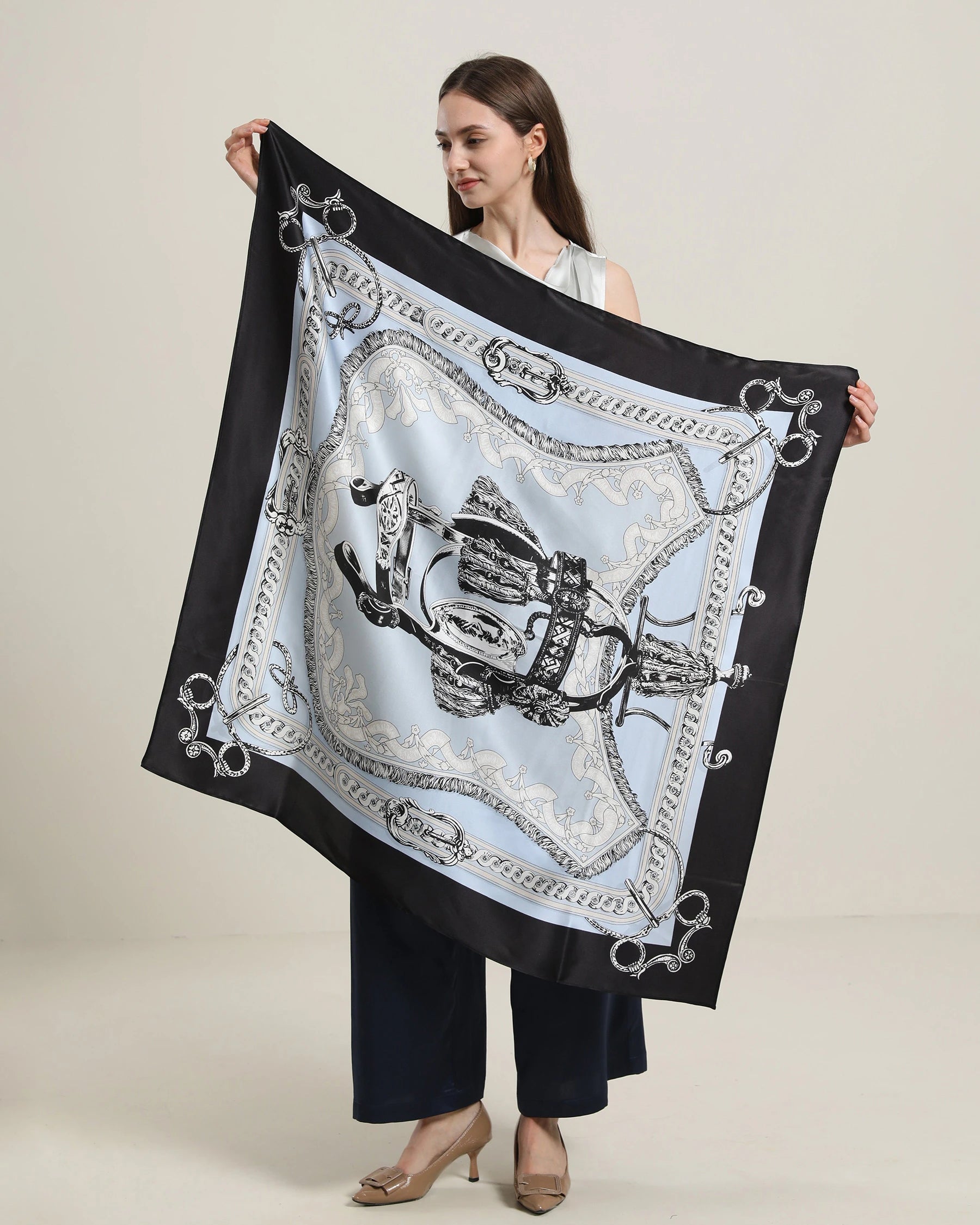 Vintage Black Silk Scarf for Women - Elegant Fashion Accessory for Dresses, Parties & Special Occasions