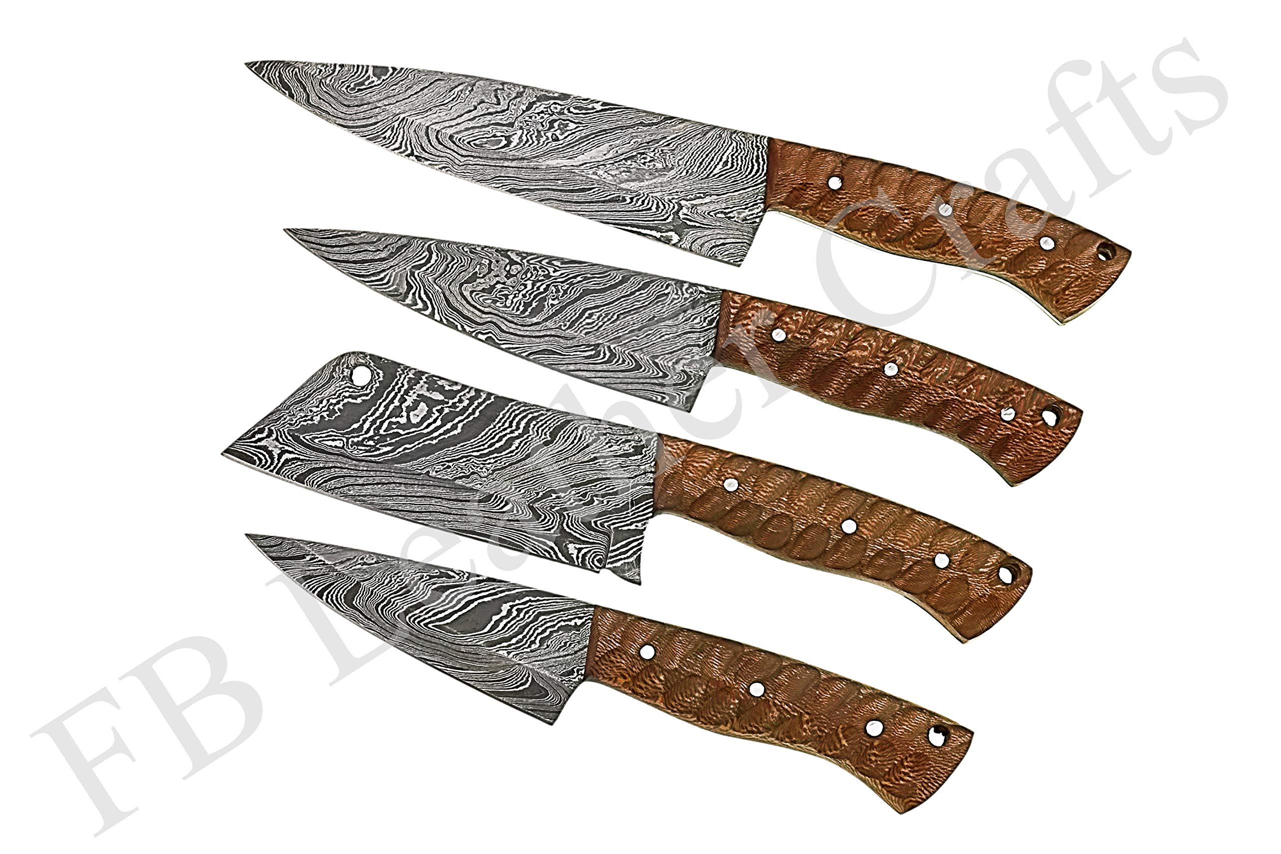 Premium Damascus Steel Kitchen Knives Set - 4-Piece Chef Knife Collection with Engraved Snack Wood Handle (FBK-1099) - Perfect for Professional Chefs, Home Cooking & Gourmet Food Preparation