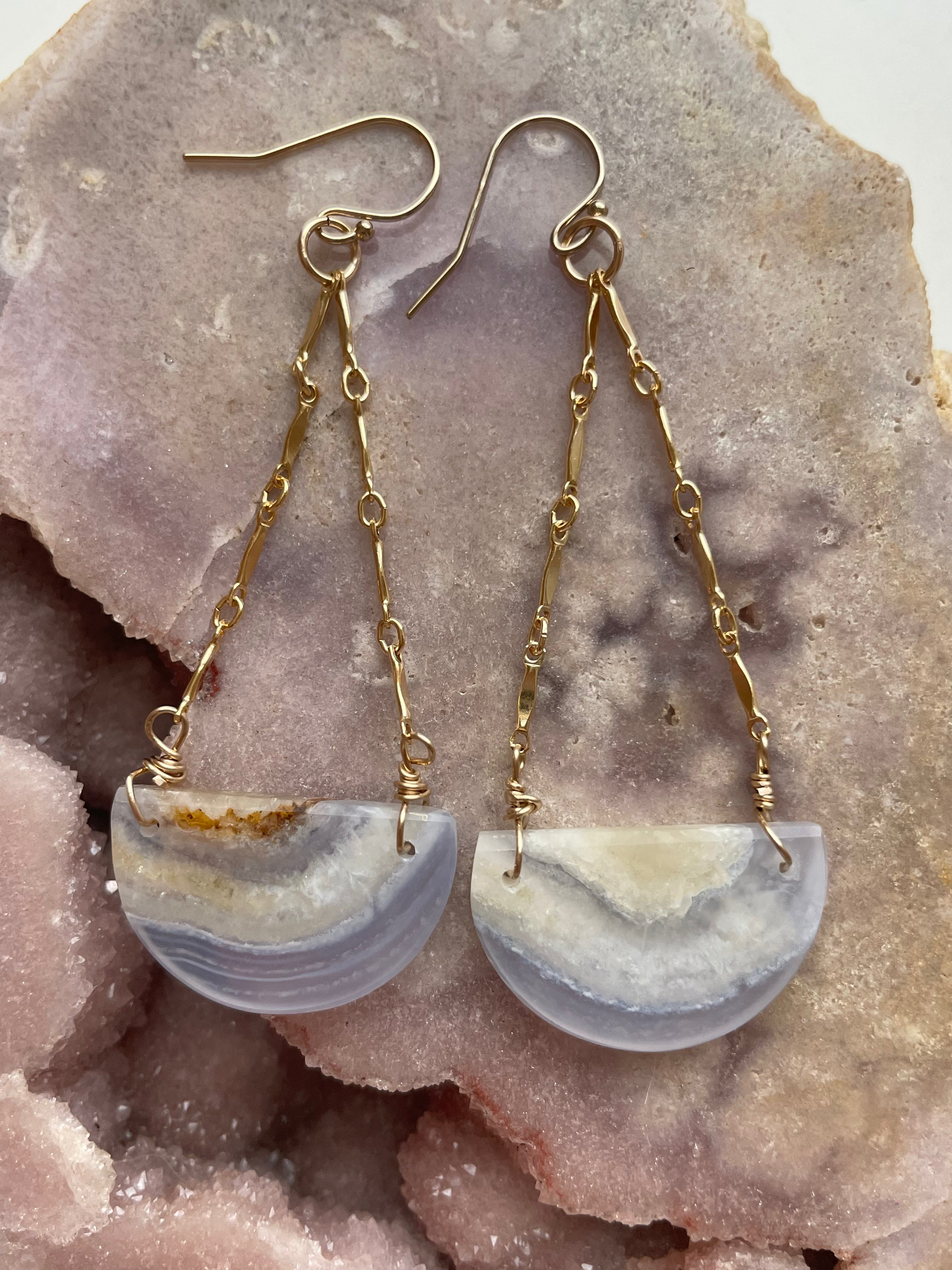 Blue Lace Agate Earrings 14K Gold Filled - Elegant Dangle Earrings for Women, Perfect for Wedding, Party & Everyday Wear