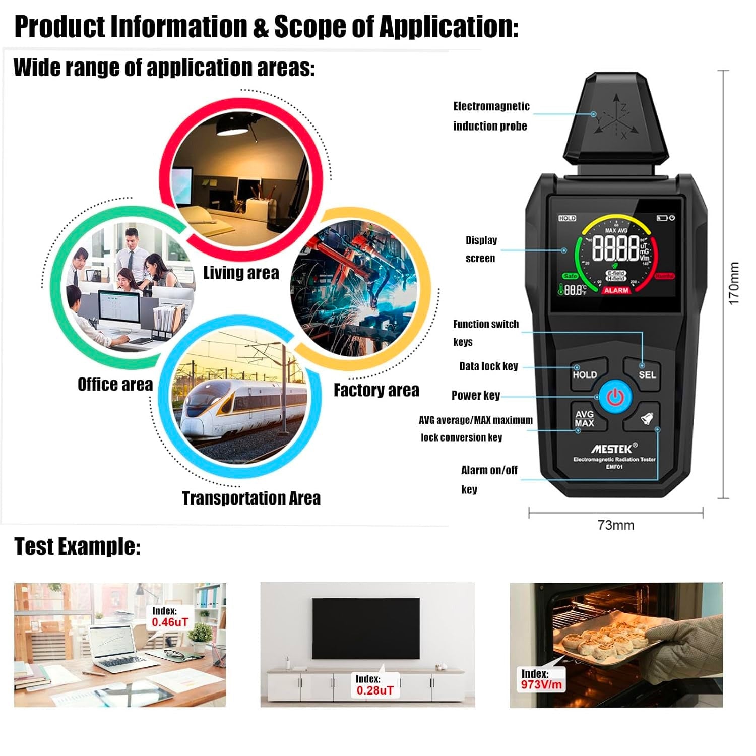 EMF Meter - Digital Electromagnetic Radiation Detector for Home, Office & Travel - Measure EMF/RF Fields from Cell Phones, WiFi & Appliances