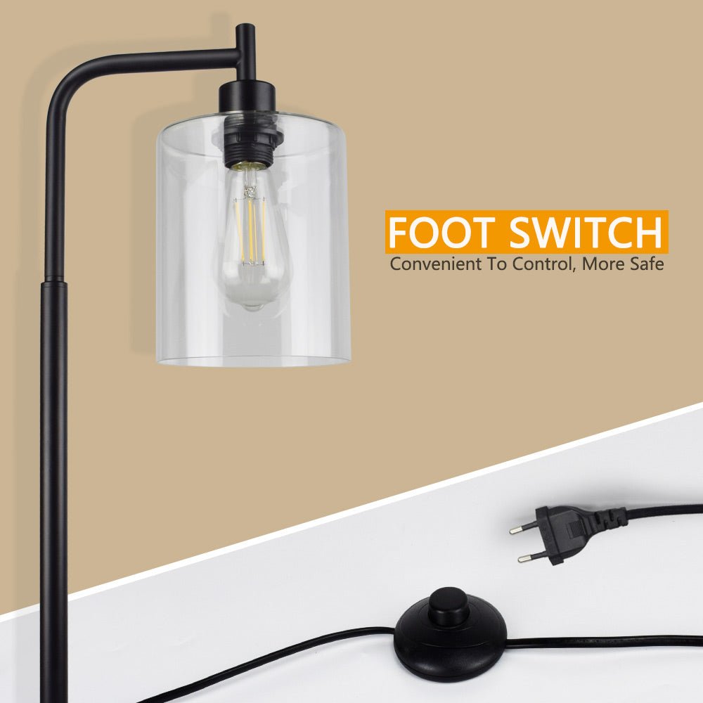 DLLT Modern LED Floor Lamp with Hanging Glass Shade - Eye-Caring Adjustable Standing Light, Warm White Industrial Reading Lamp for Living Room, Bedroom, Office | Bulb Included | Perfect for Cozy Reading Nooks & Workspaces