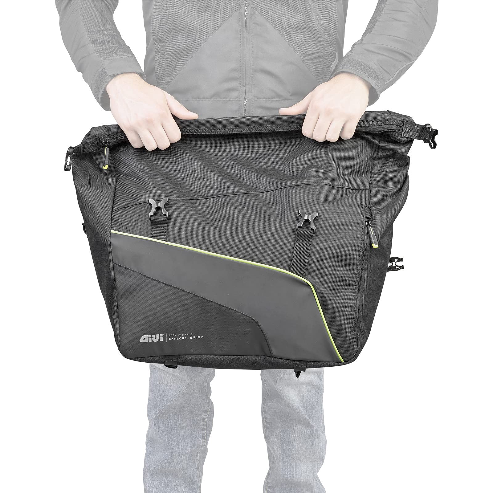 GIVI 25L Waterproof Motorcycle Side Bags - Pair, 600D Polyester/PU, Reflective & Fireproof, Matt Black with Roller Closure | Perfect for Touring, Commuting & Adventure Riding