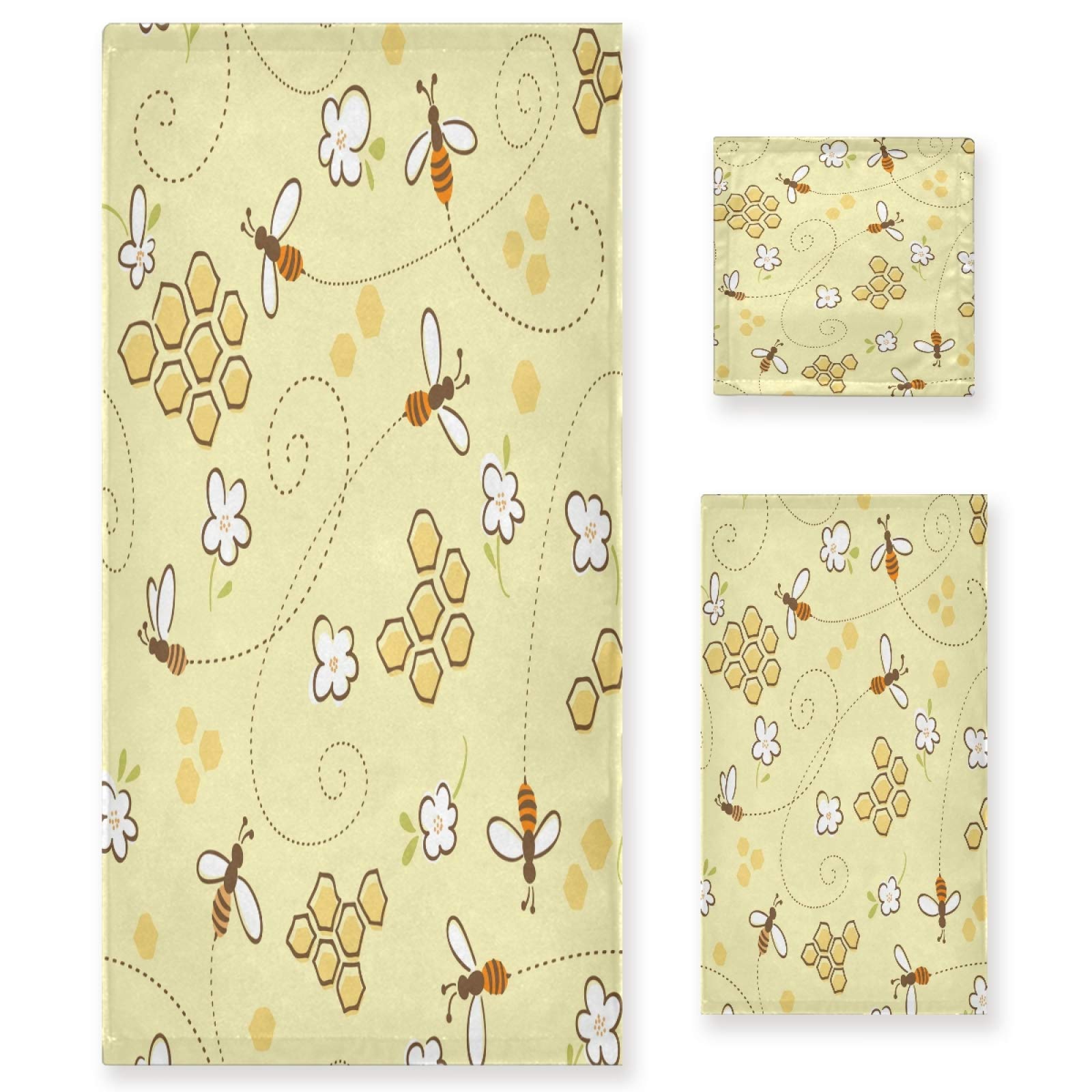 Premium Honeycomb Bath Towel Set - 3-Piece Luxury (1 Bath Towel, 1 Hand Towel, 1 Washcloth) - Ultra Soft & Absorbent for Bathroom, Hotel, Gym, Yoga & Spa - Honey Bee Design Home Decor