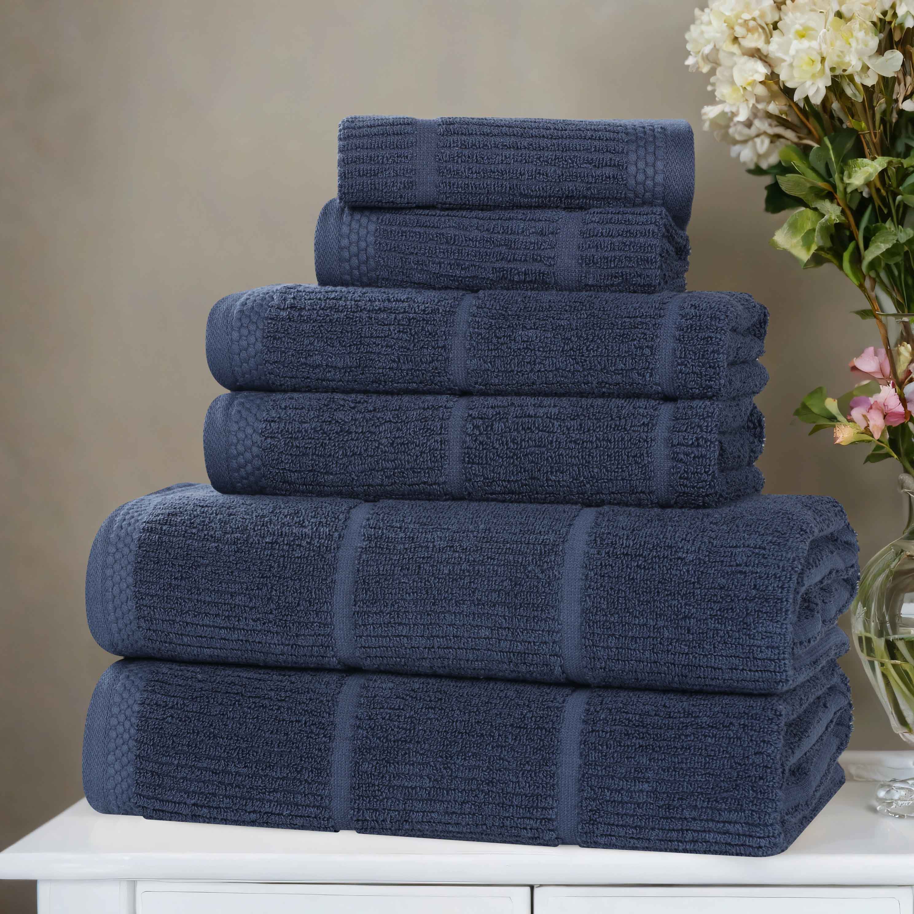 Milo Smart Twist Cotton Solid Ribbed Design 6-Piece Bath Towel Set - Soft & Absorbent for Spa, Gym, and Home Use
