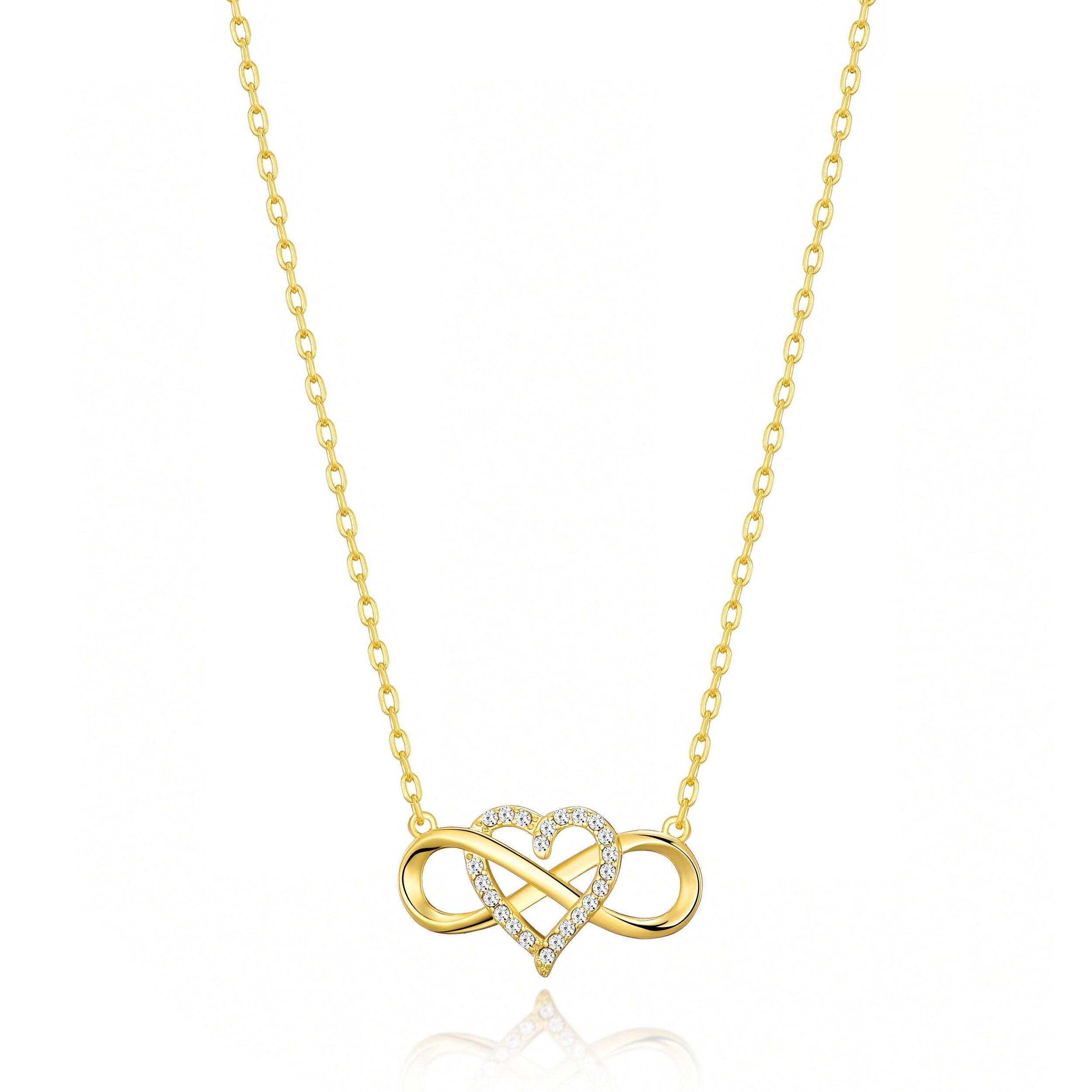 Philip Jones Gold Infinity Heart Necklace with Zirconia - Perfect for Anniversary Gifts