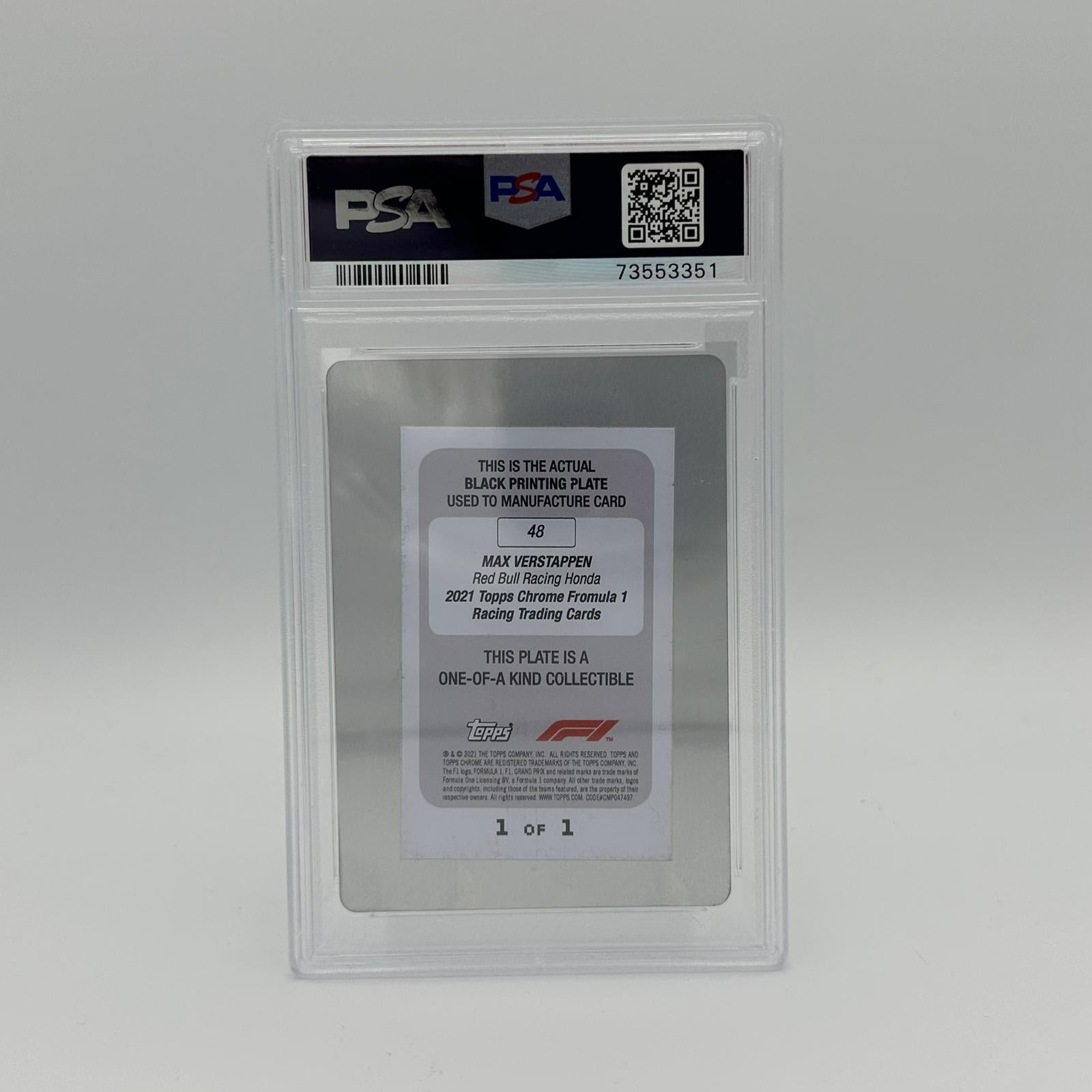 PSA Authentic 1/1 Max Verstappen #48 Black Printing Plate Chrome 2021 - Rare Collectible for F1 Fans, Racing Memorabilia & Sports Card Collectors