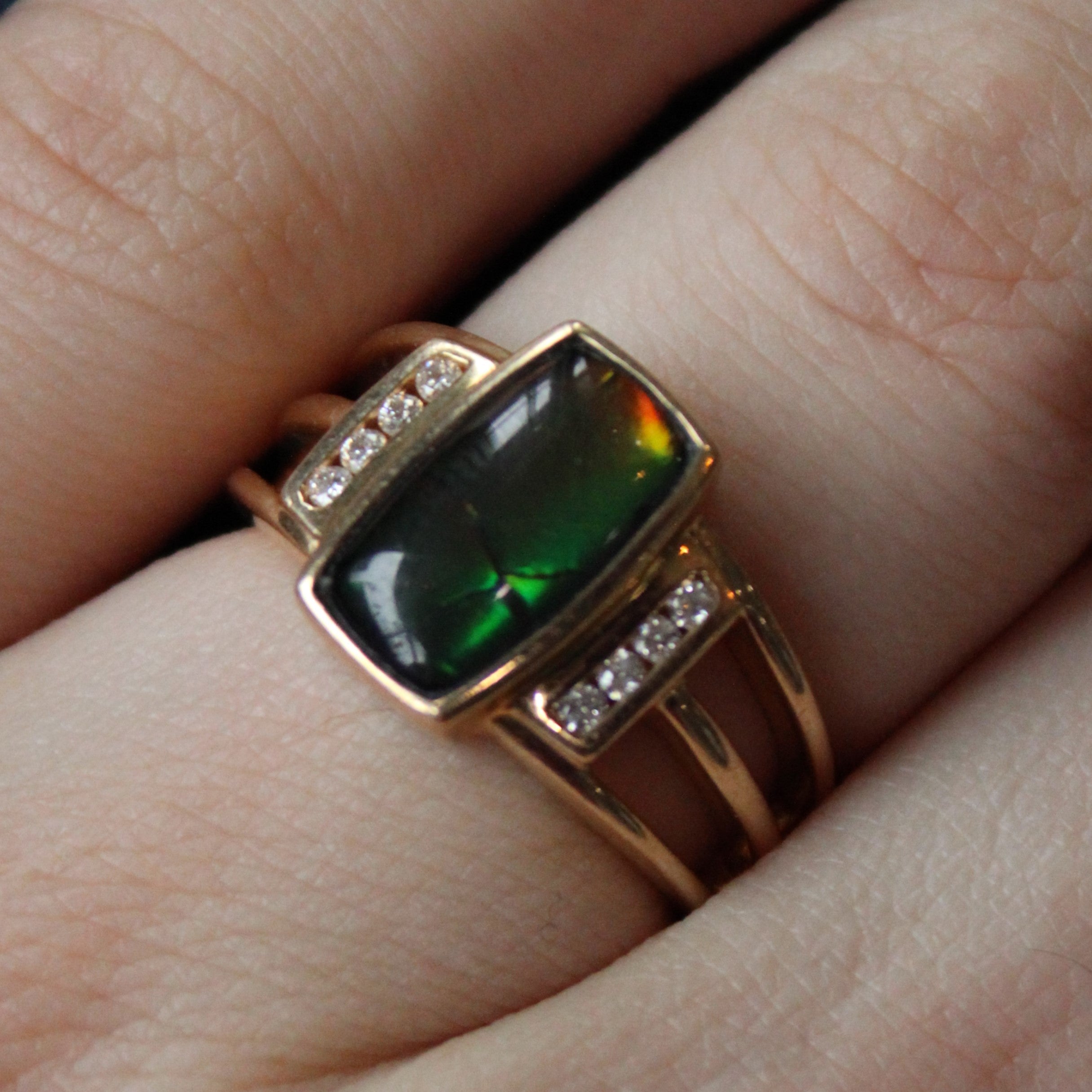 Exquisite 1.65ct Ammolite & 0.08ct Diamond Cocktail Ring - Size 7.25 | Elegant Women's Jewelry for Evening Parties, Weddings & Special Occasions