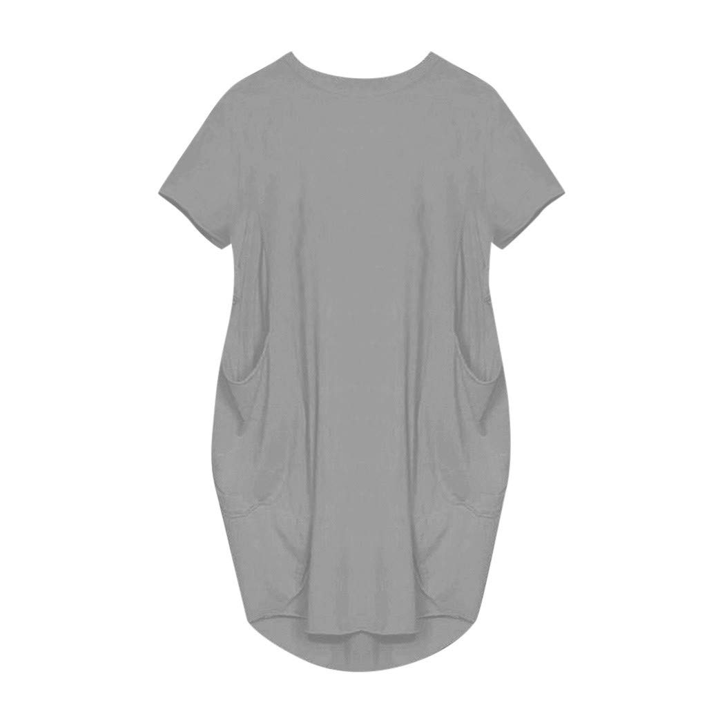 Women's Oversized Jumper Baggy Summer Dress with Pockets - Trendy Pullover Mini Dress, Short Sleeve Grey - Perfect for Beach, Vacation & Casual Outings