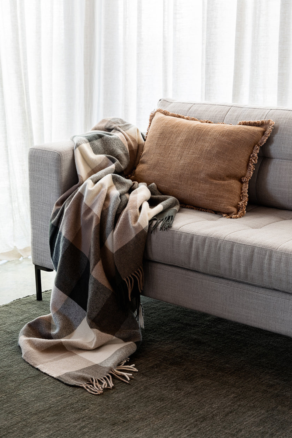 Glenburn Tan Multi Check 150x180cm Wool Throw Blanket - Soft Warm Plaid Woolen Blanket for Sofa, Bed & Winter Coziness