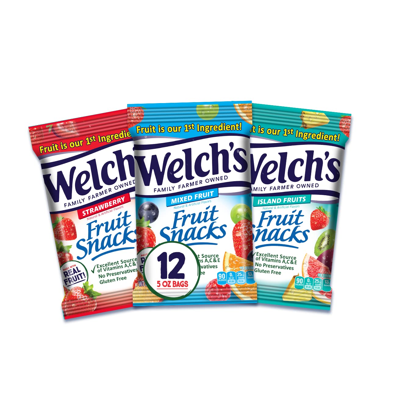 Welch's Mixed Fruit Snacks Variety Pack - Strawberry, Island Fruits, Gluten Free, 5oz (12 Pack) | Healthy On-the-Go Snack for Kids Lunch, School, Travel & Office