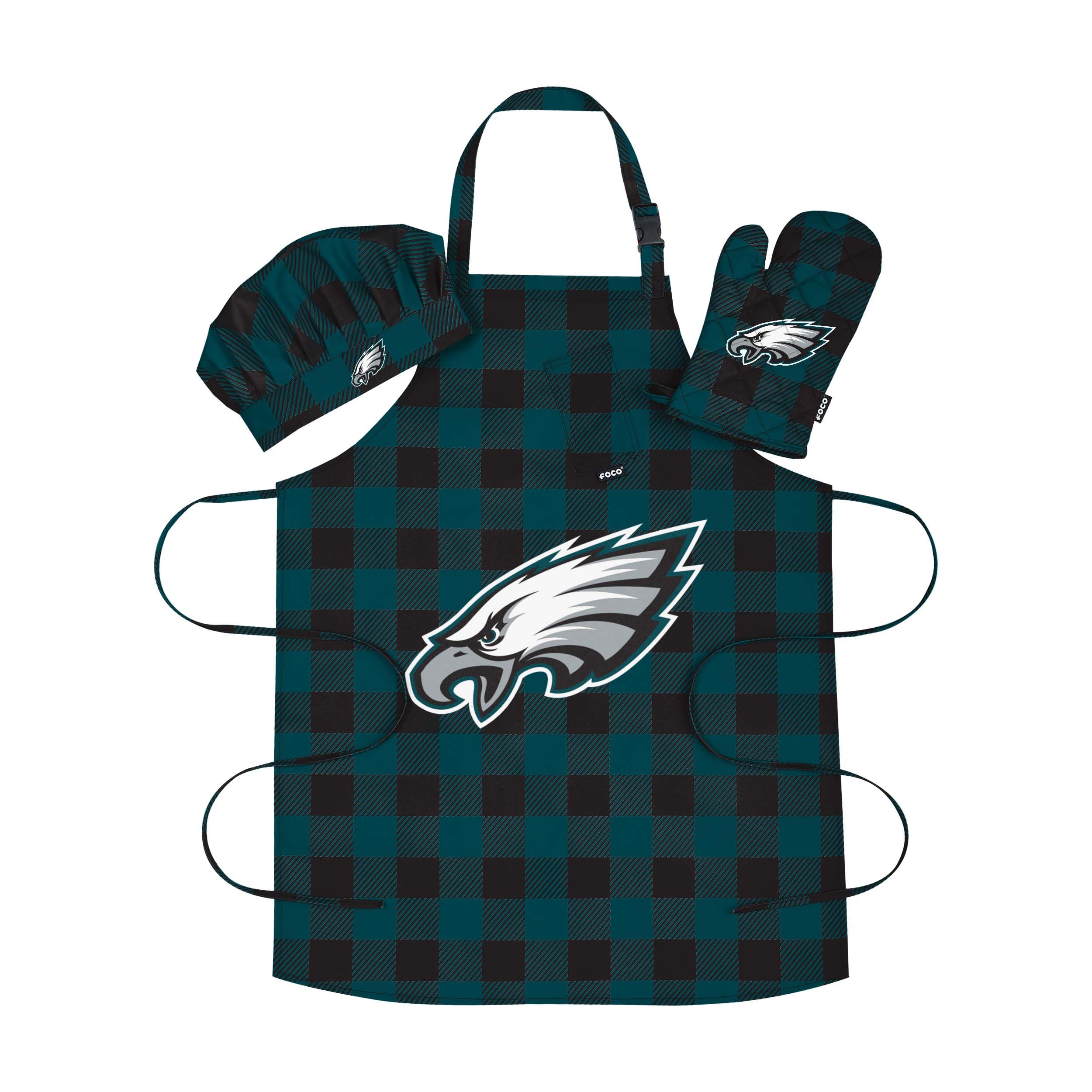 FOCO NFL Plaid Apron with Chef Hat & Oven Mitt 3-Piece Cooking Set - Perfect for Game Day Tailgating, BBQ Parties & Kitchen Gifts