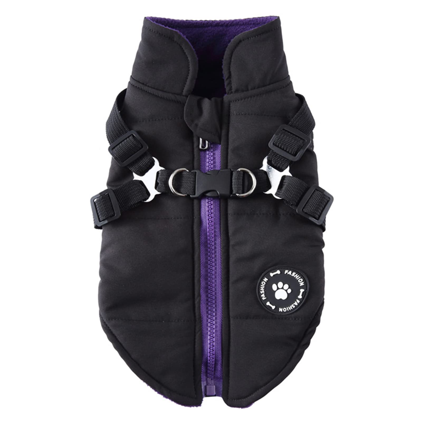 Dog Winter Coat with Zipper - Warm Fleece Jacket Vest for Small Medium Dogs | Cold Weather Puppy Outfit & Harness (XXL, Black) | Perfect for Outdoor Walks & Winter Adventures