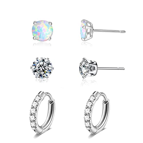 3 Sets White Gold-White Opal