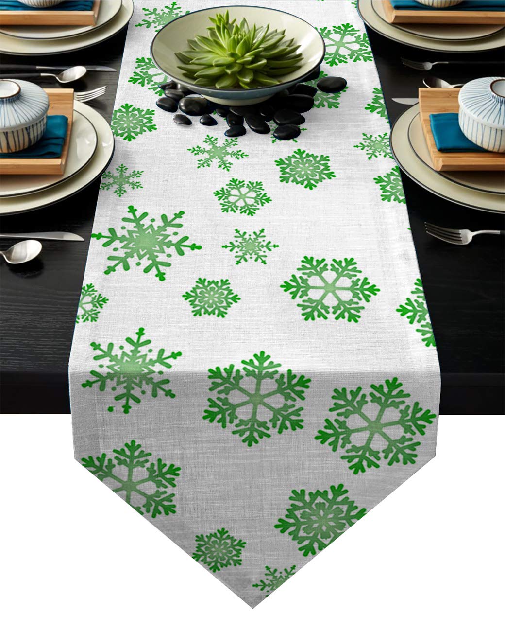LibaoGe Christmas Table Runner - 18x72 Inch Holiday Dining Decor with Green Snowflake Pattern for Xmas, Wedding, Party & Home Decor - Perfect for Dining Room, Foyer Table & Festive Gatherings (46x183cm)