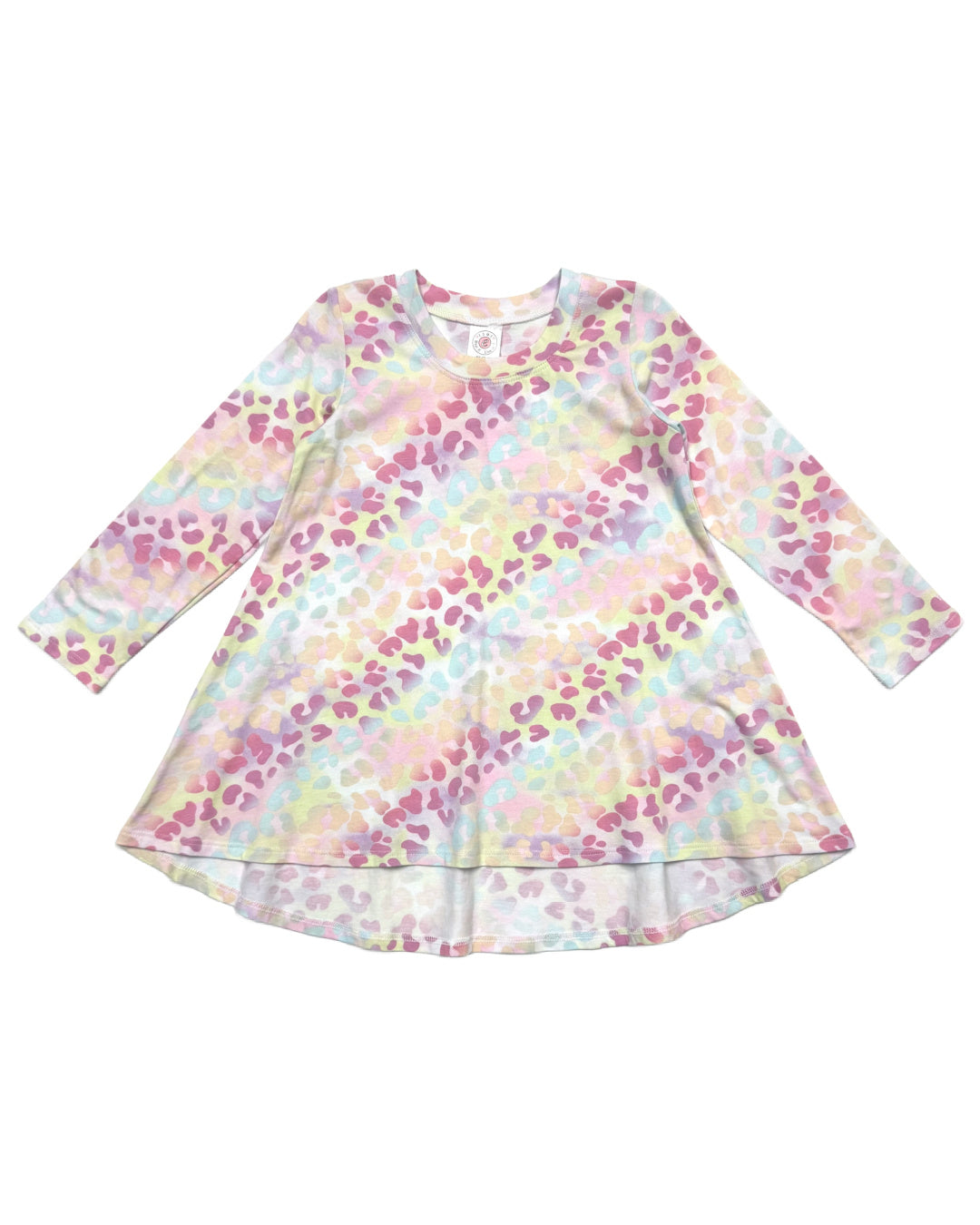 Pastel Leopard Print Long Sleeve Dress - Women's Floral Animal Print Party Dress for Casual Wear, Date Night & Special Occasions