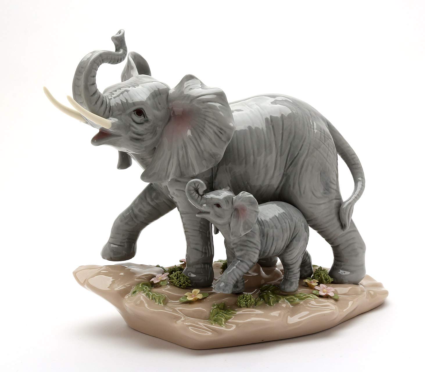 Elegant Porcelain Elephant Figurine with Baby - 9.3/8 Inch Majestic Mother & Calf Statue - Perfect for Home Decor, Gift & Feng Shui Display