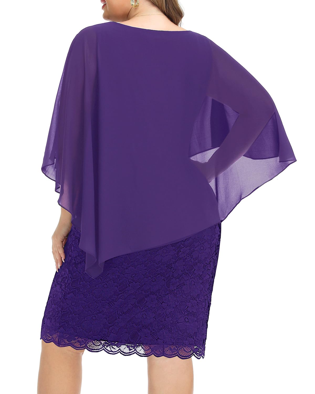 Elegant Plus Size Wedding Guest Dresses for Mother of the Bride - Semi Formal Lace Cape with Chiffon Overlay | Perfect for Church Ceremonies, Garden Parties & Formal Events