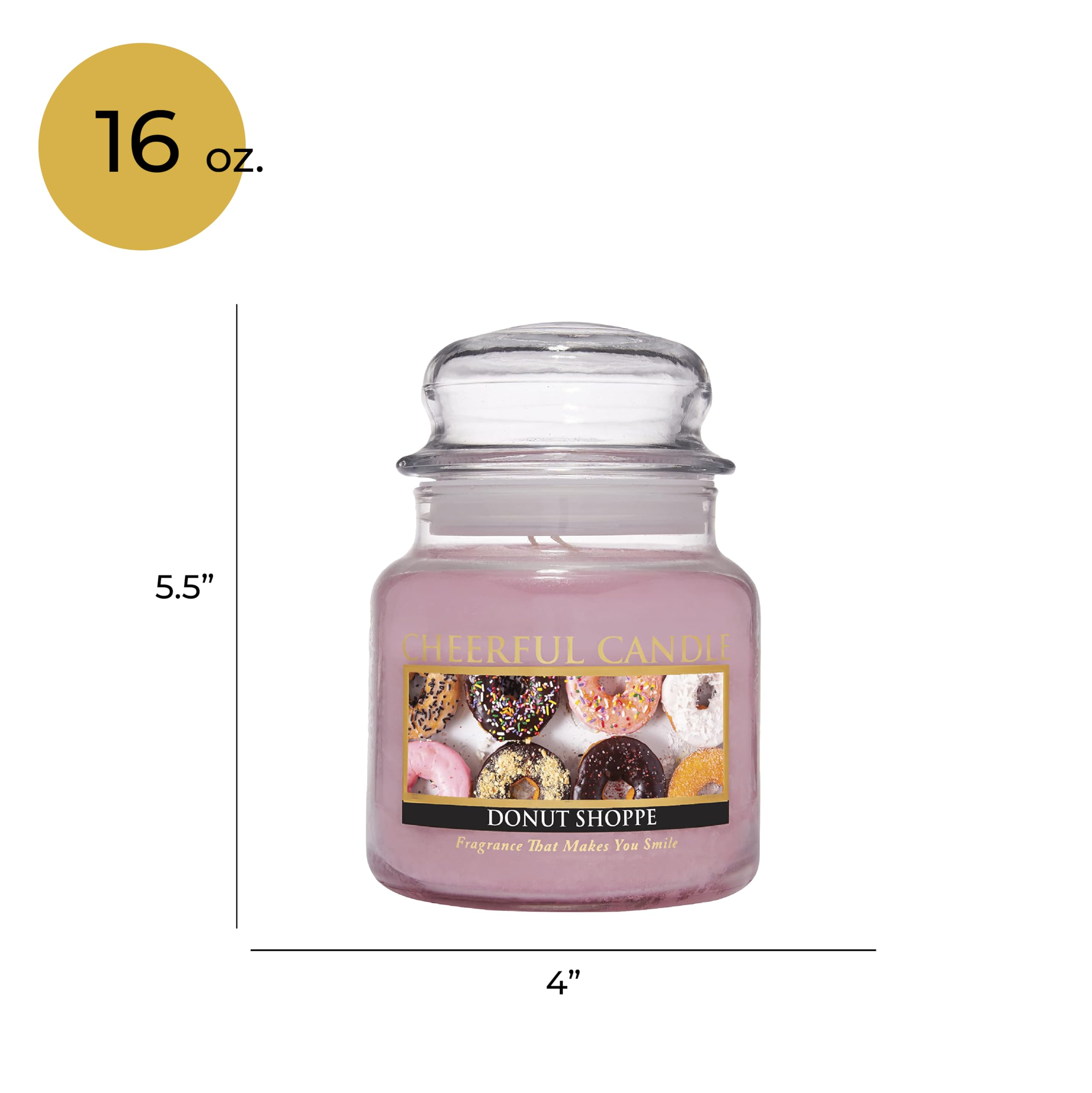 16oz Medium Scented Donut Shoppe Candle Jar with Lid - 80 Hours Burn Time - Pink Aromatic Candle Gift for Women - Perfect for Home Decor, Relaxation & Birthday Presents