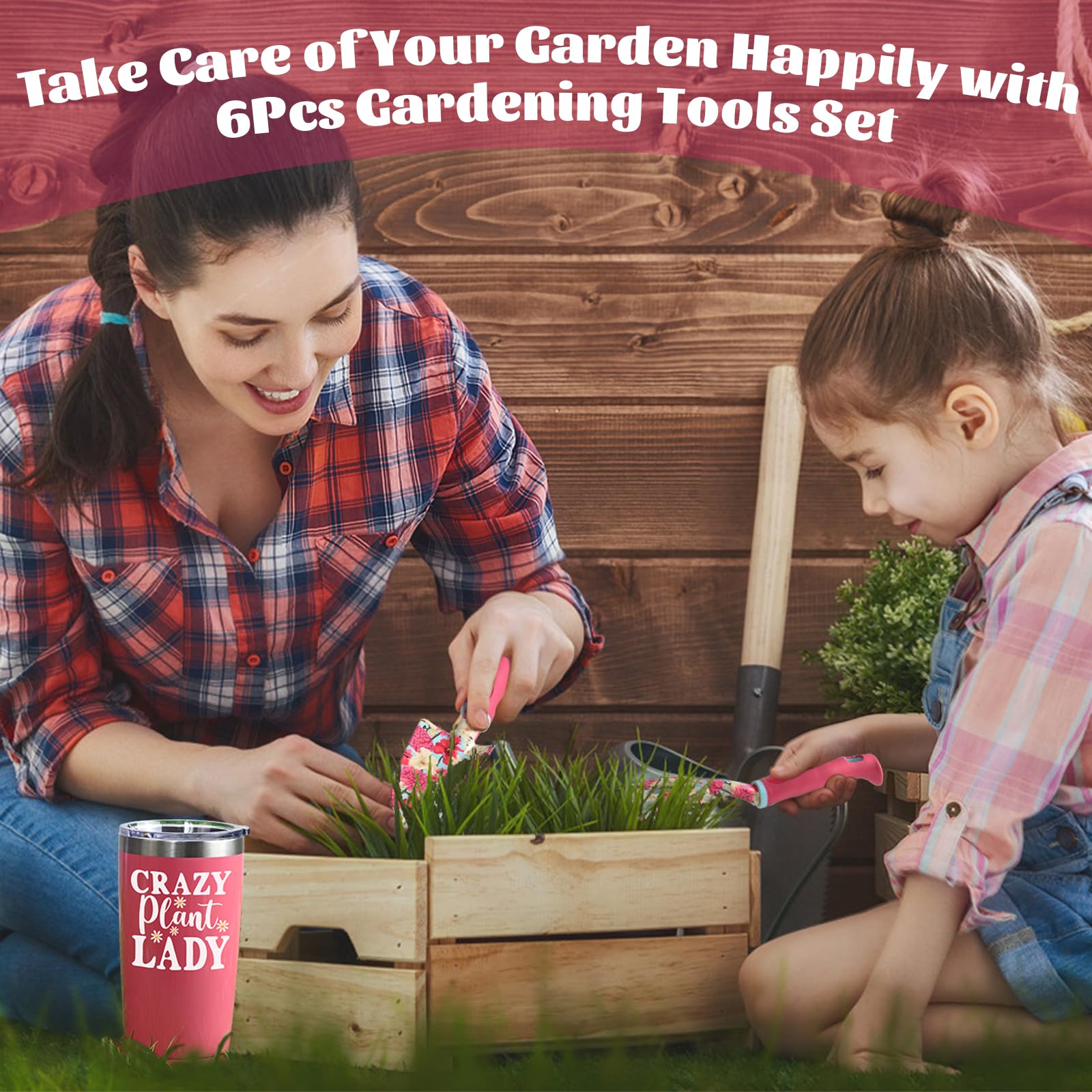 **6-Piece Rose Red Gardening Tools Set for Women - Perfect Gift for Mom, Grandma & Aunt - Ideal for Planting, Weeding & Indoor/Outdoor Gardening**