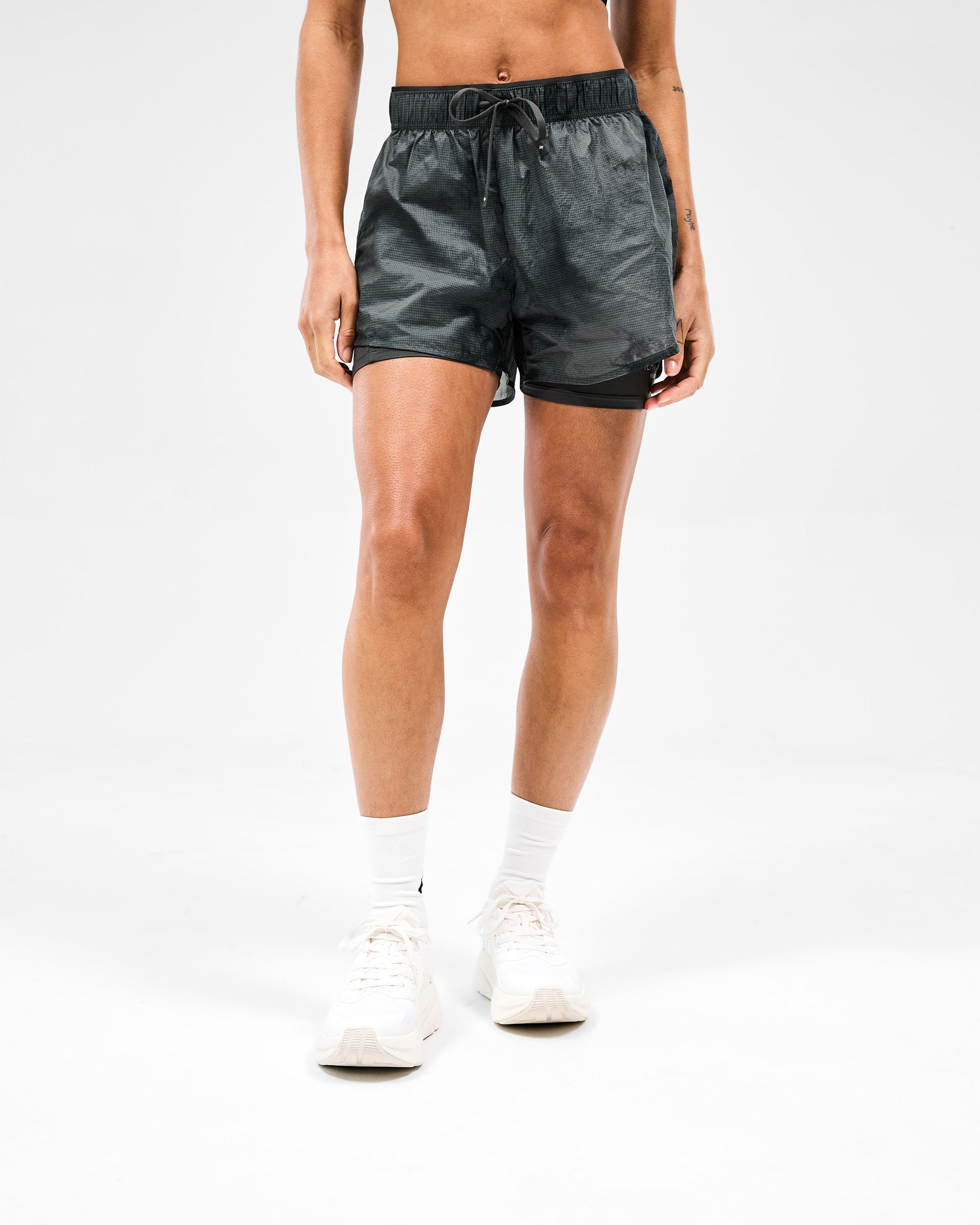 247 Distance 2-in-1 Shorts - Printed Dark Green Athletic Shorts for Running, Gym & Casual Wear