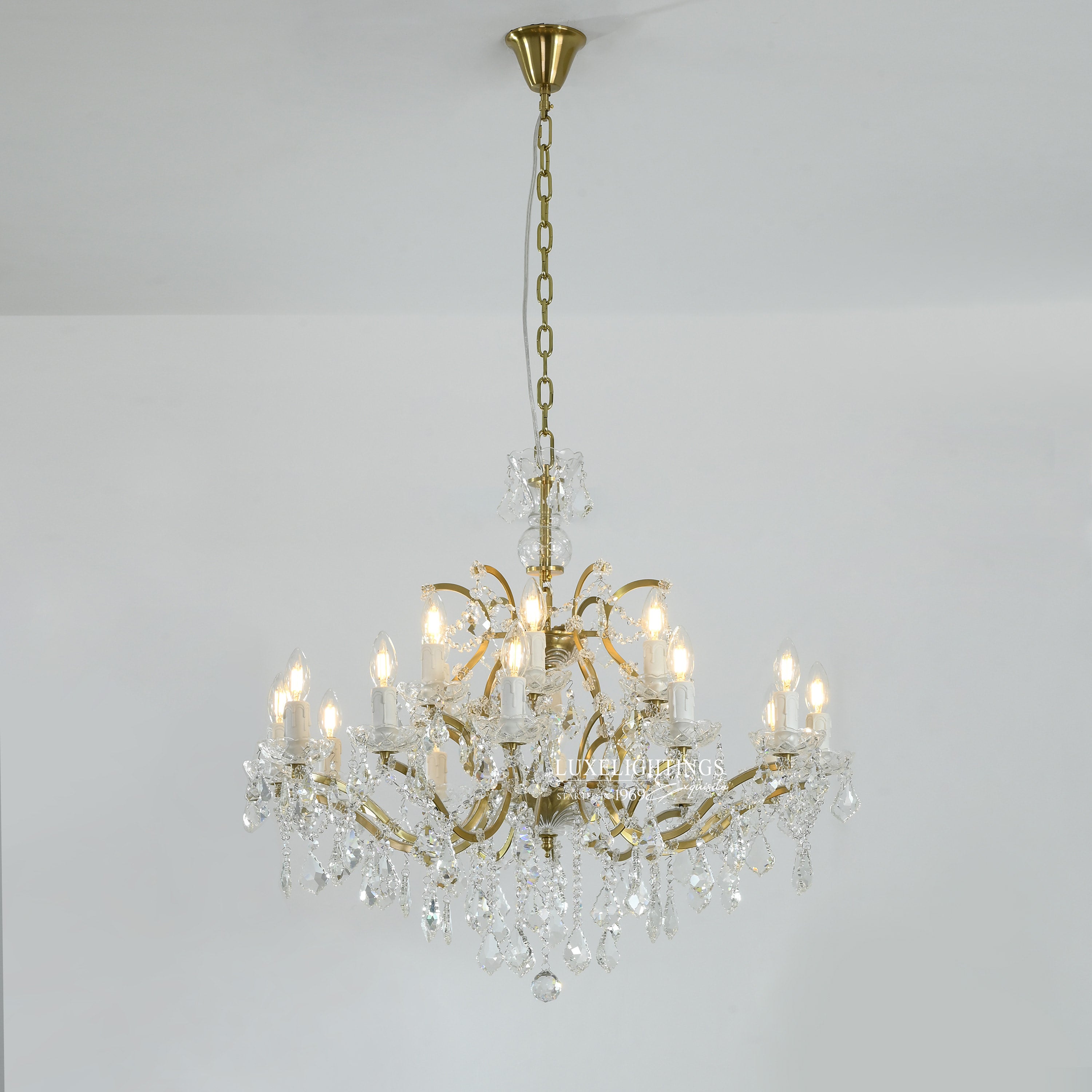 19th Century Rococo Style Iron and Crystal Round Chandelier - 33 Inch Antique Lighting Fixture for Dining Room, Foyer, or Ballroom Decor