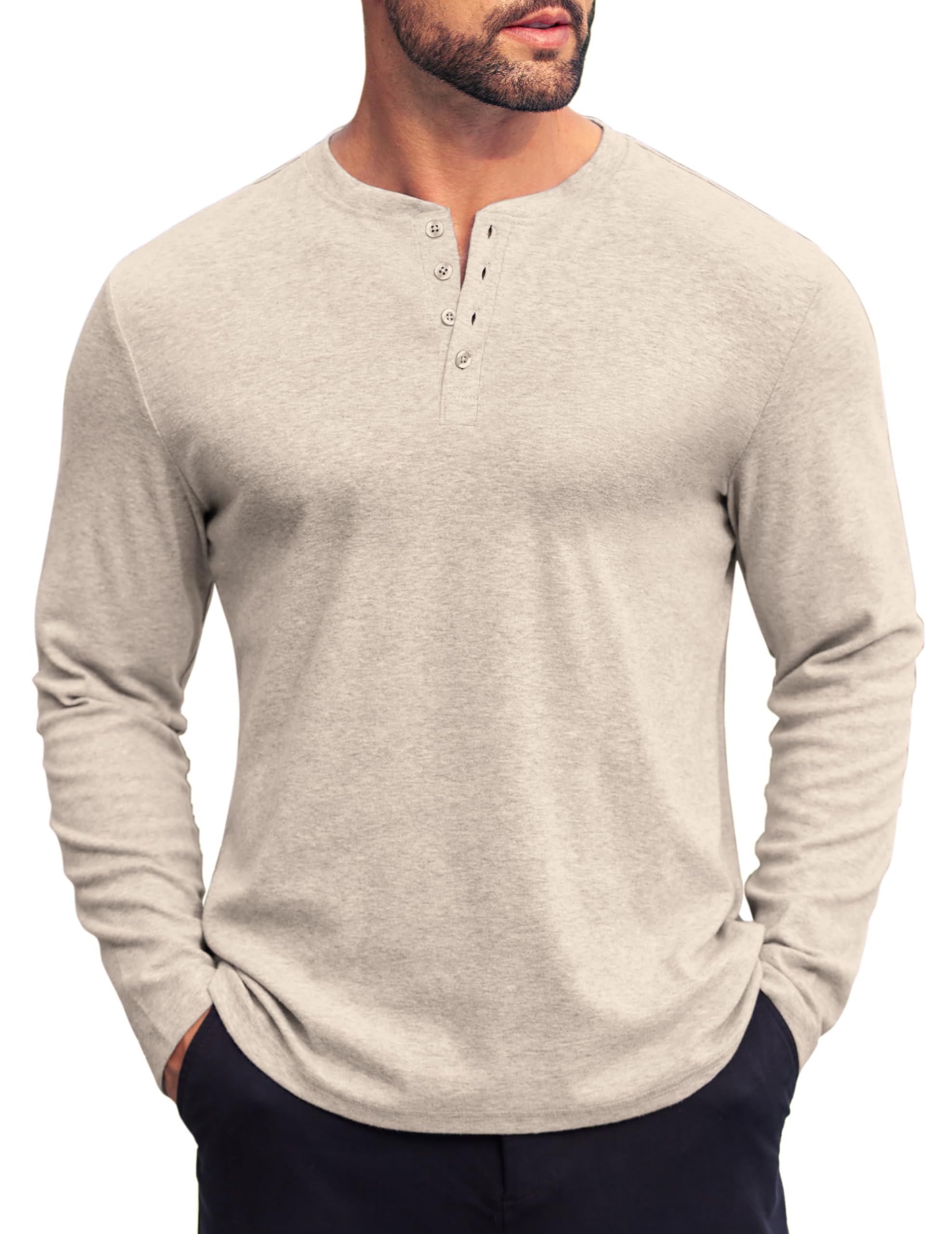 COOFANDY Men's Slim Fit Long Sleeve Henley Shirt with 4 Buttons - Casual Basic Pullover Top for Everyday Wear, Date Night & Outdoor Activities