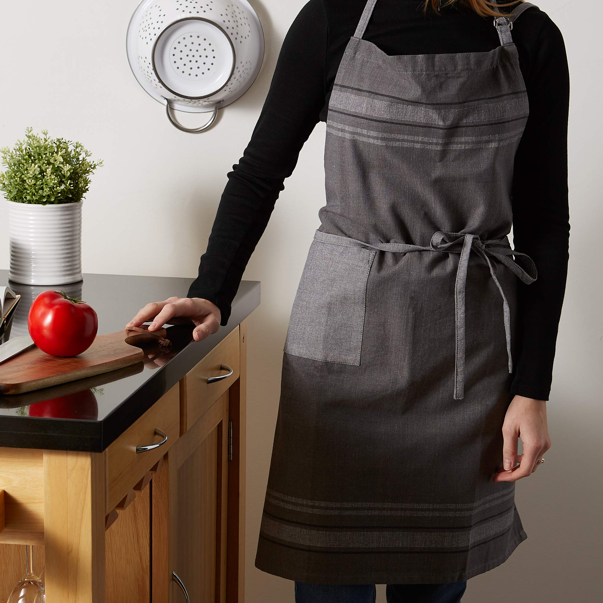 Stylish DII French Stripe Chambray Gray Chef Apron - Premium Kitchen Collection for Cooking, Baking & BBQ - Perfect for Home Chefs & Professional Cooks
