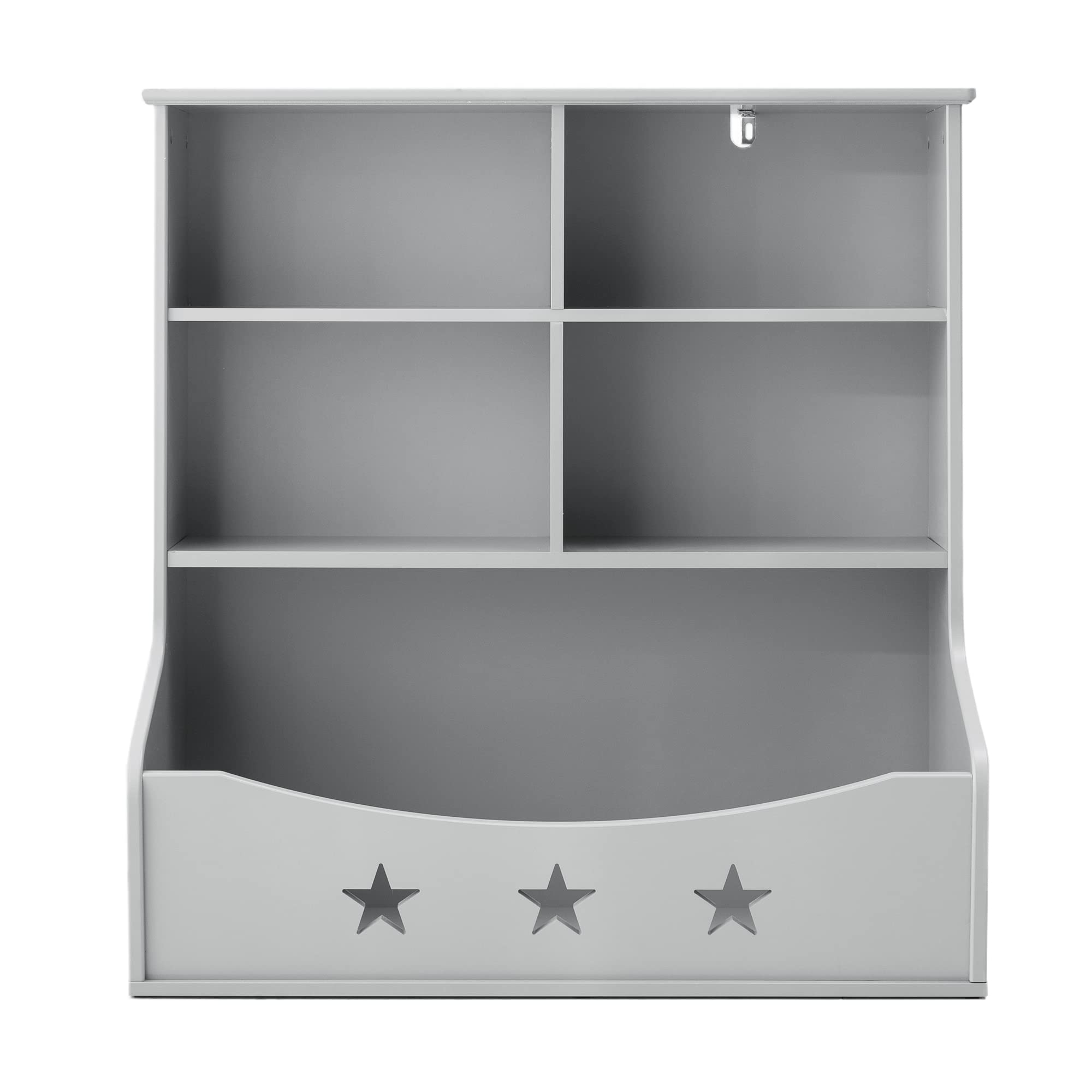 Wooden Kids Bookshelf with 5 Cube Storage - 3-Tier Open Bookcase & Toy Organizer for Nursery, Playroom, Bedroom - Gray Star Pattern Shelf for Books & Toys Storage | Perfect for Montessori, Daycare & Home Organization
