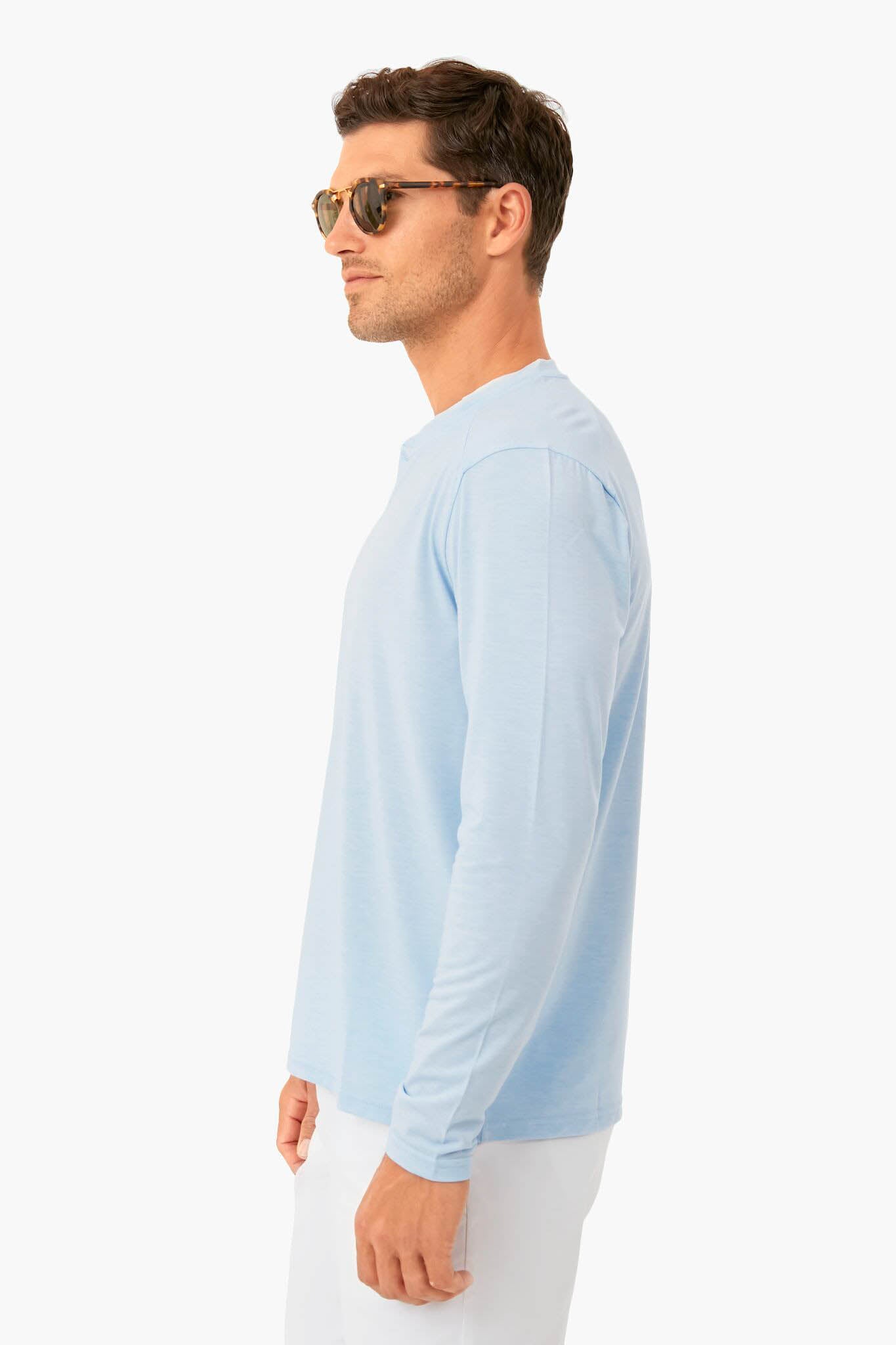 Blue Glow Seabreeze Henley Shirt for Men - Comfortable Casual Short Sleeve Button-Up Top for Summer Beach & Outdoor Activities