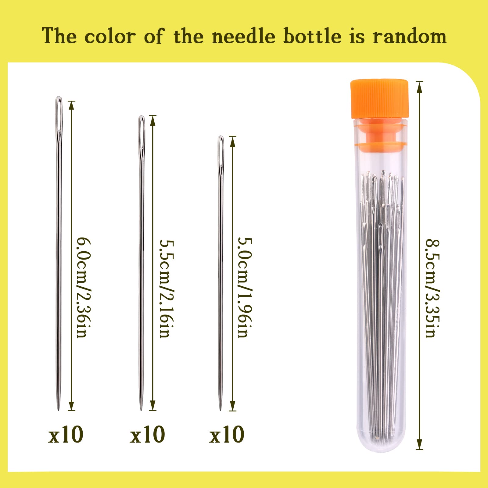 Large Eye Sewing Needles Set - 3 Sizes (30 Count) Premium Hand Stitching Needles with Clear Storage Tube for Embroidery, Quilting & Crafting Projects - Perfect for DIY Sewing, Fabric Repair & Needlework
