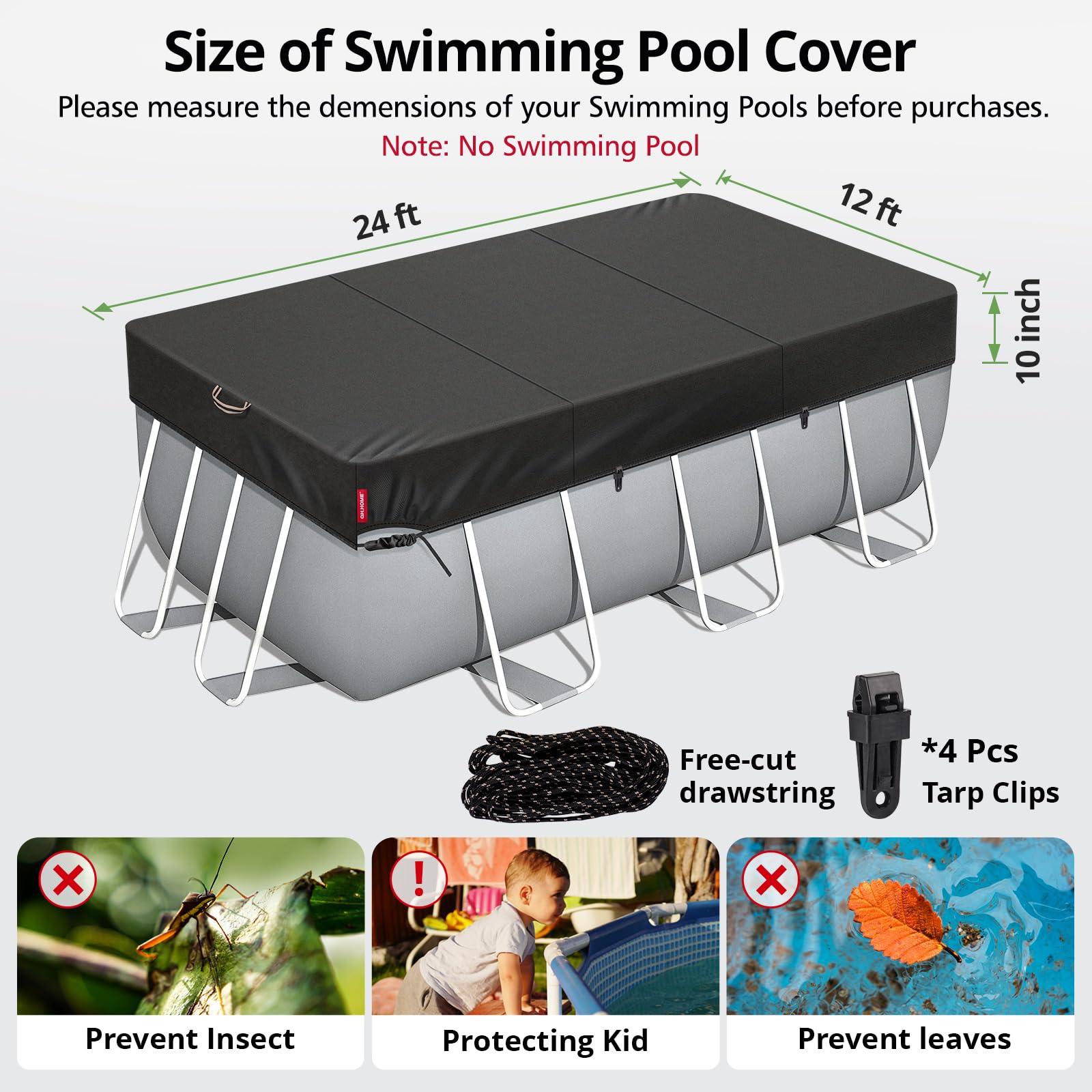 2024 Upgrade Super Windproof 12x24FT Rectangle Above Ground Pool Cover - Durable Tear-Resistant Winter Oval Pool Cover with Enhanced Ratchets & Tarp Clips - Perfect for Inground/Above Ground Pools, Hot Tubs, and Outdoor Water Features