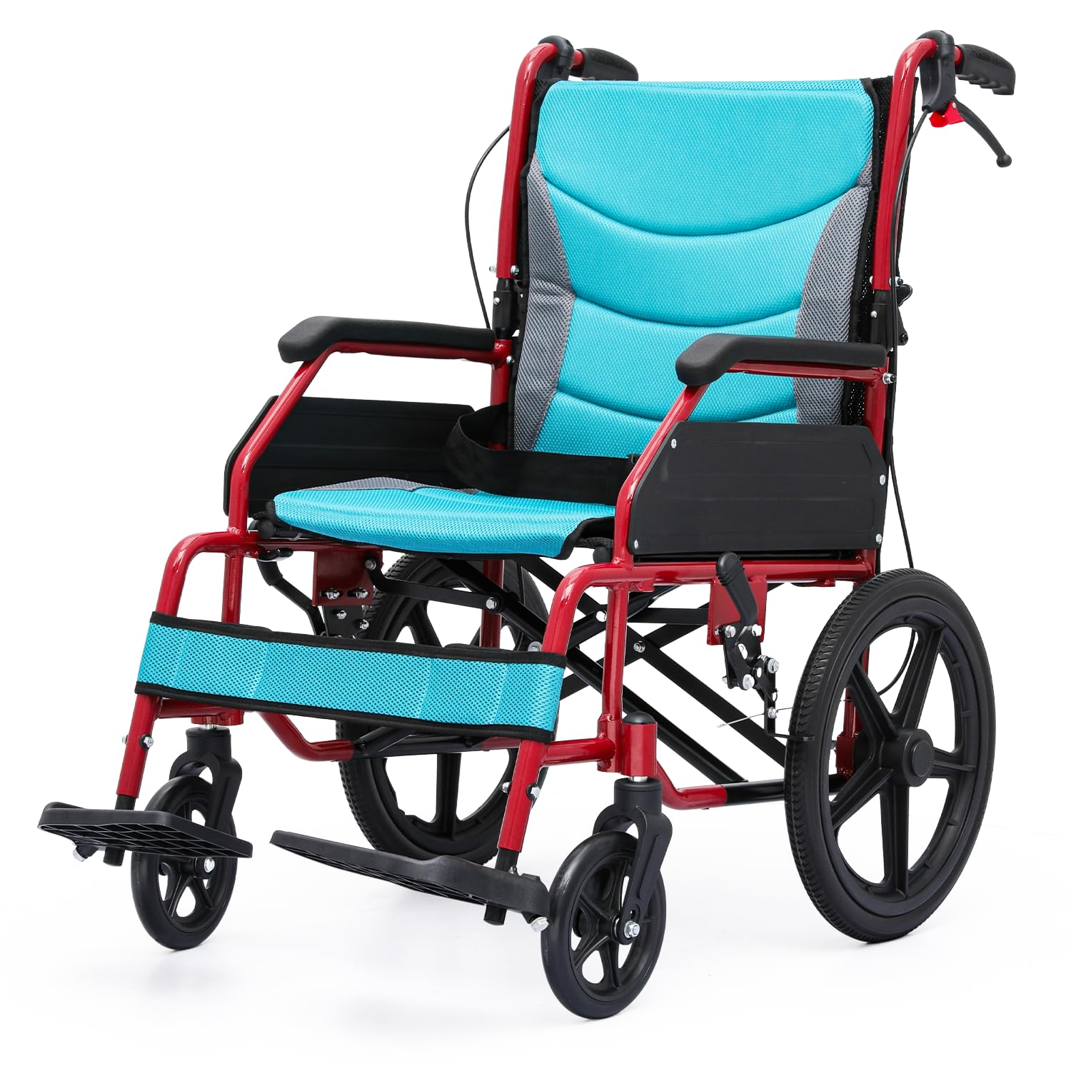 Magshion Foldable Transport Wheelchair for Adults & Seniors - Lightweight Portable Wheelchair with Removable Cushion, Push-to-Lock Hand Brakes - 250 lbs Weight Capacity, 17.5