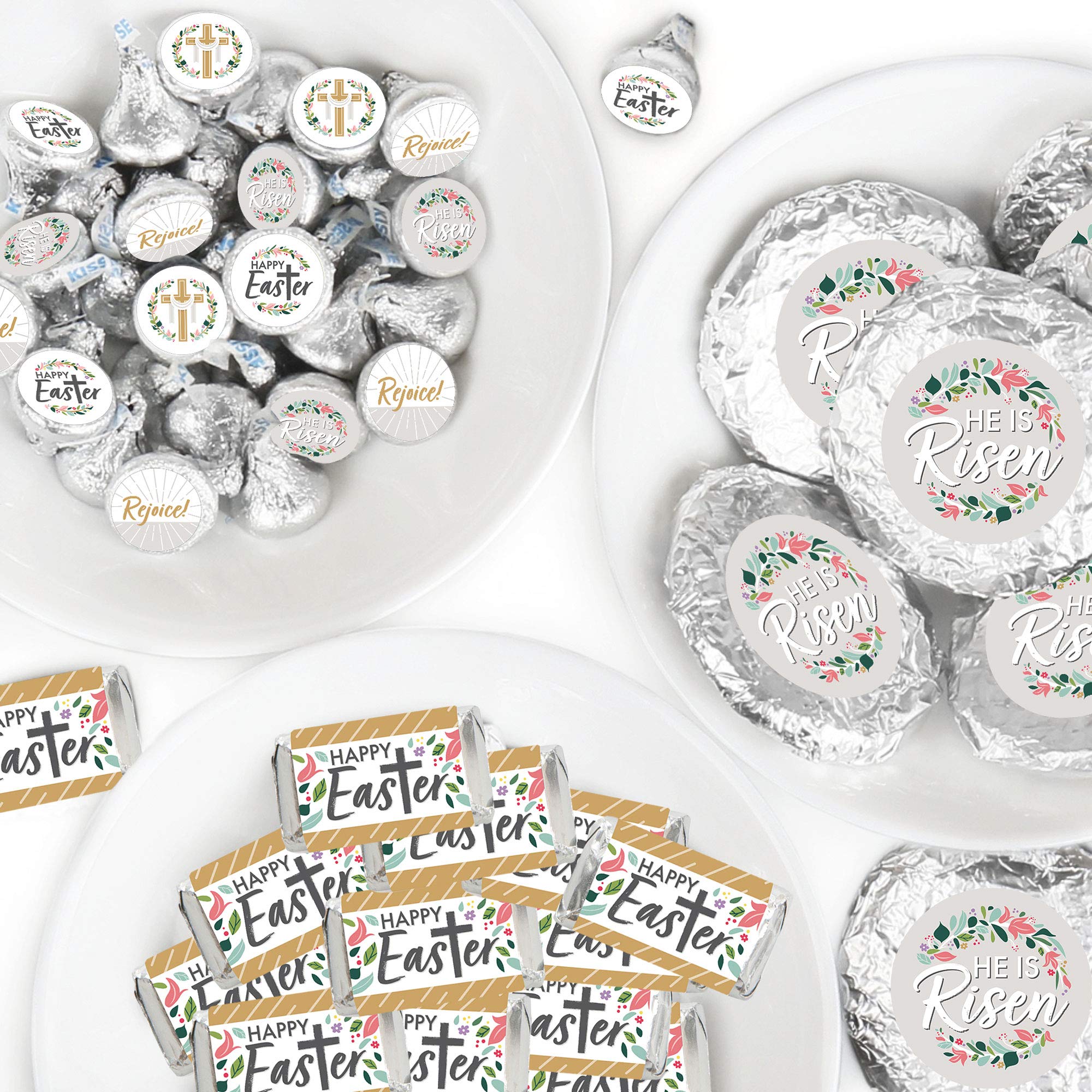 Big Dot of Happiness Religious Easter Candy Wrappers & Stickers - 304-Piece Christian Holiday Party Kit for Easter Egg Hunt, Sunday School Treats & Easter Basket Stuffers