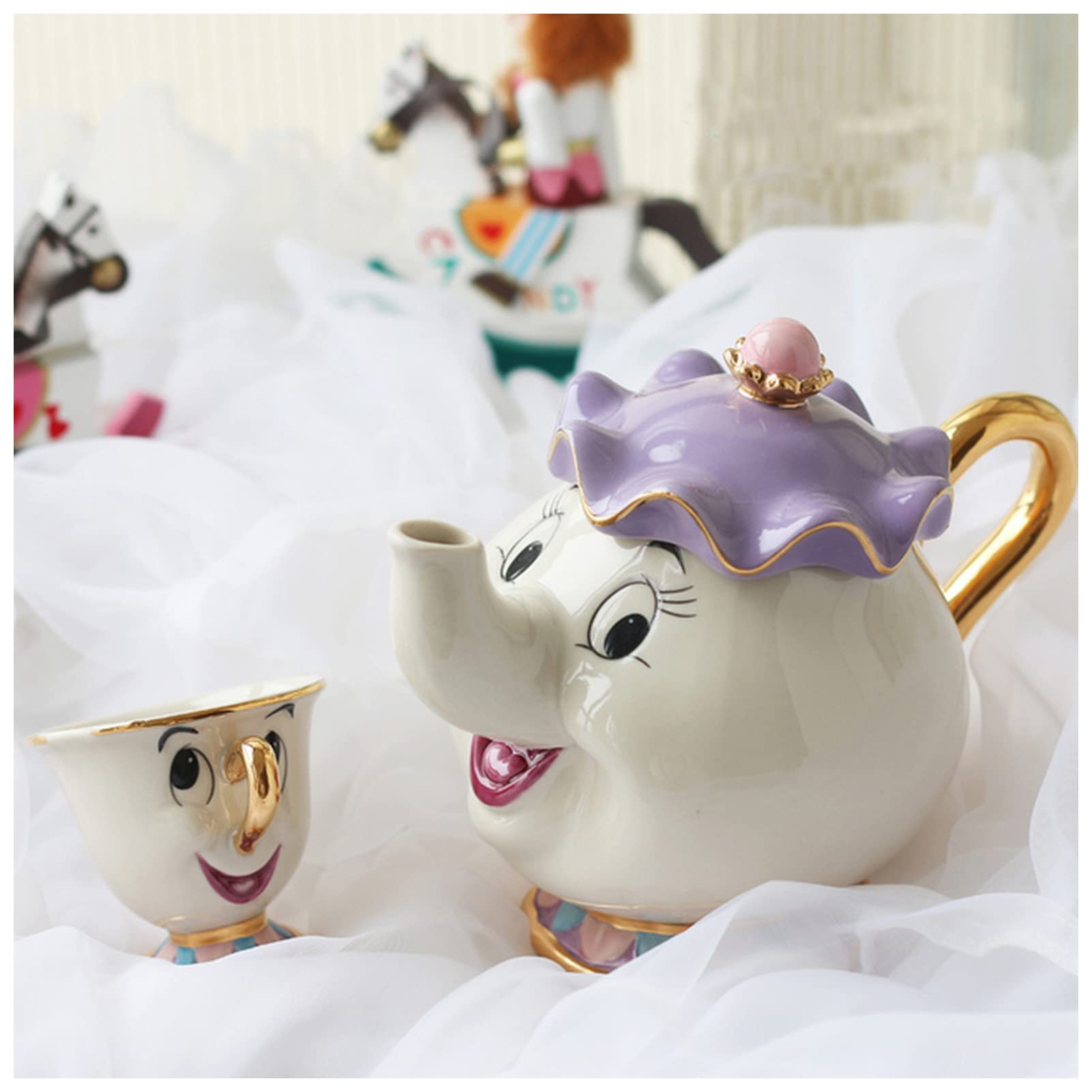 **Disney Beauty and the Beast Mrs. Potts Tea Set - Cartoon Mug & Chip Cup, Light Grey Coffee Cup Gift Set for Friends | Perfect for Tea Parties, Disney Themed Gifts, and Collectors**